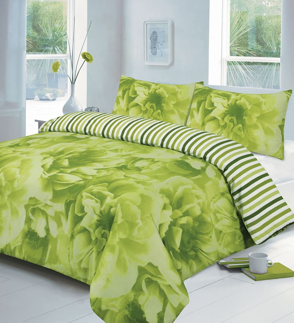 HOME ACE Rose Lime Printed King Duvet Cover Set - Easy Care Poly Cotton King Size Quilt Cover Bedding Set - 230CM x 220CM with 2 Pillowcases 50CM x 75CM โ image 1