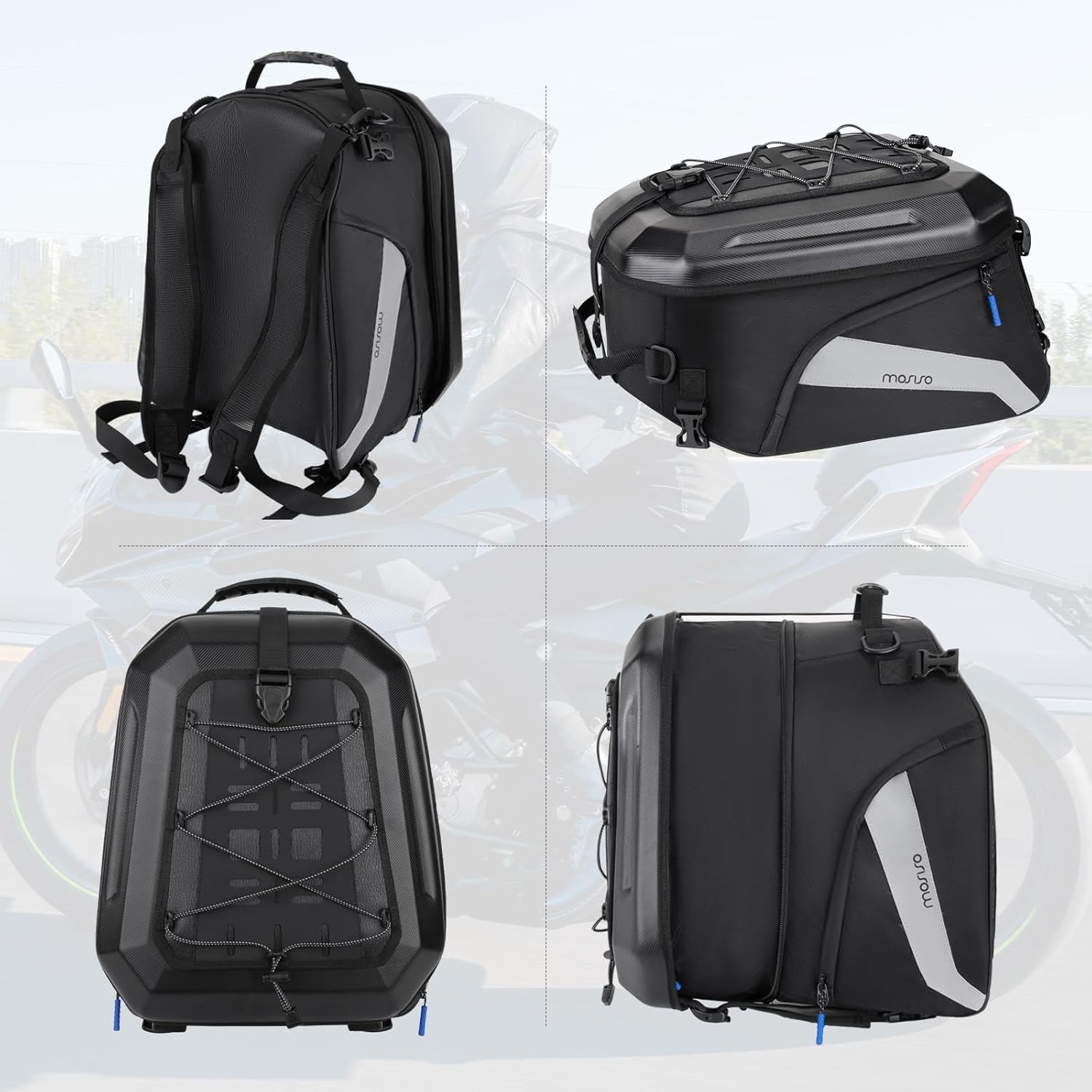 MOSISO Motorcycle Tail Bag Convertible Motorcycle Backpack Helmet Bags with Expandable Capacity 25L-35L, Motorbike Rear Seat Storage Luggage Tool Gear Carry Bag with Handle & Reflective Strips, Black - Image 8
