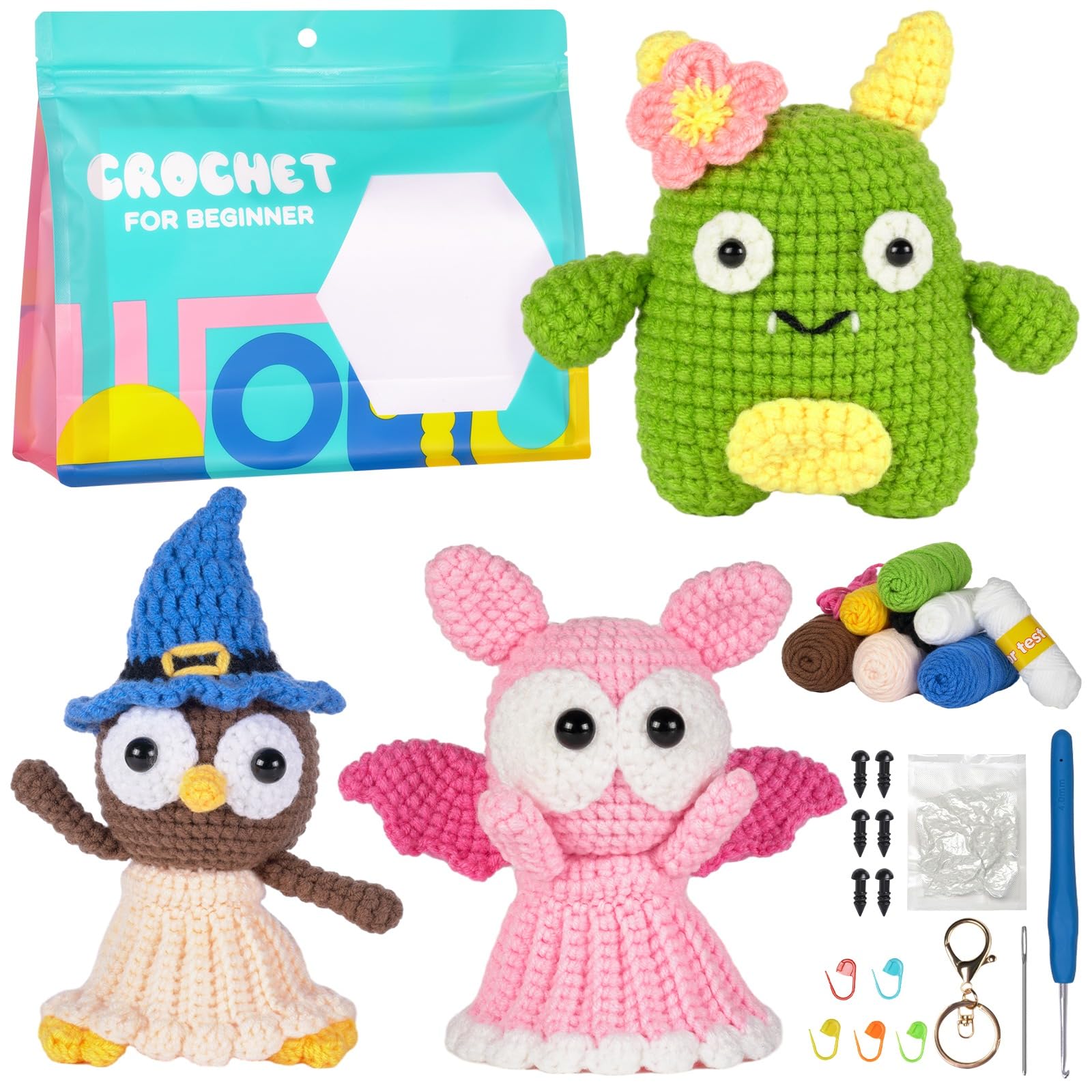 Kit De Crochet Pour Débutants - 3 Animaux (Lapin, Pingouin, Poussin) - Laine, Crochets, Instructions Vidéo - Ruikdly