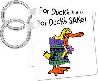 3dRose, Funny For Ducks Sake satire with Angry Duck drinkiing Coffee, Key Chain