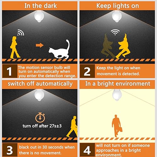 Miniatura 5 de Bombillas con sensor de movimiento, 9 W (equivalente a 60 W) A19 E26 5000 K, detector de movimiento, bombillas de seguridad activadas