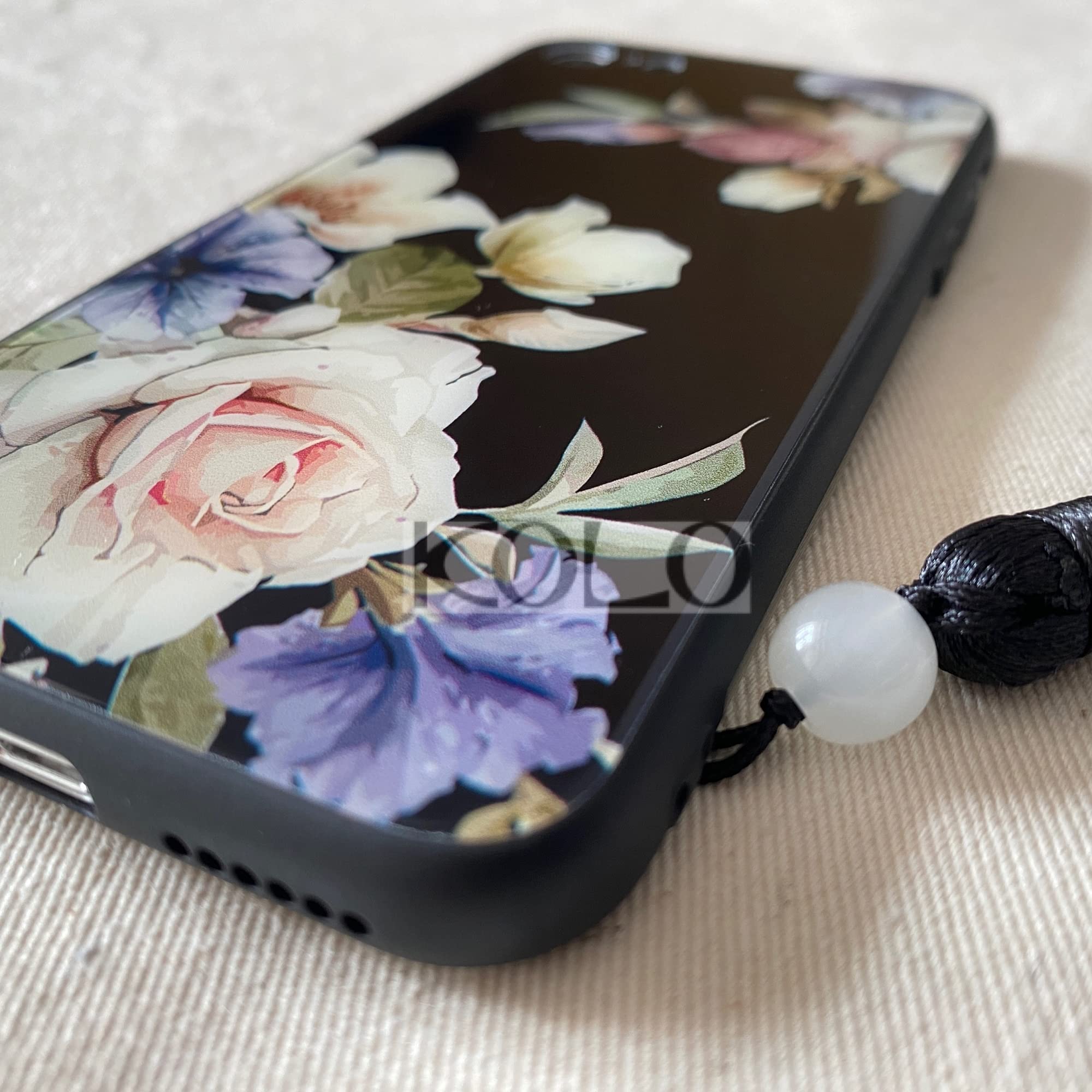 Amazon.co.jp: KOLO【黒花 映衬 花柄】iPhone対応 7 8 SE2 SE3