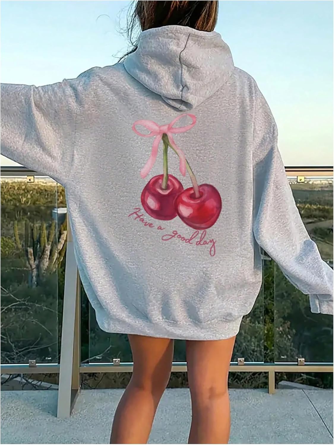SweatyRocks Girl's Cherry Graphic Hoodie Long Sleeve Cute Hooded Sweatshirt Fall Outfits - Image 3