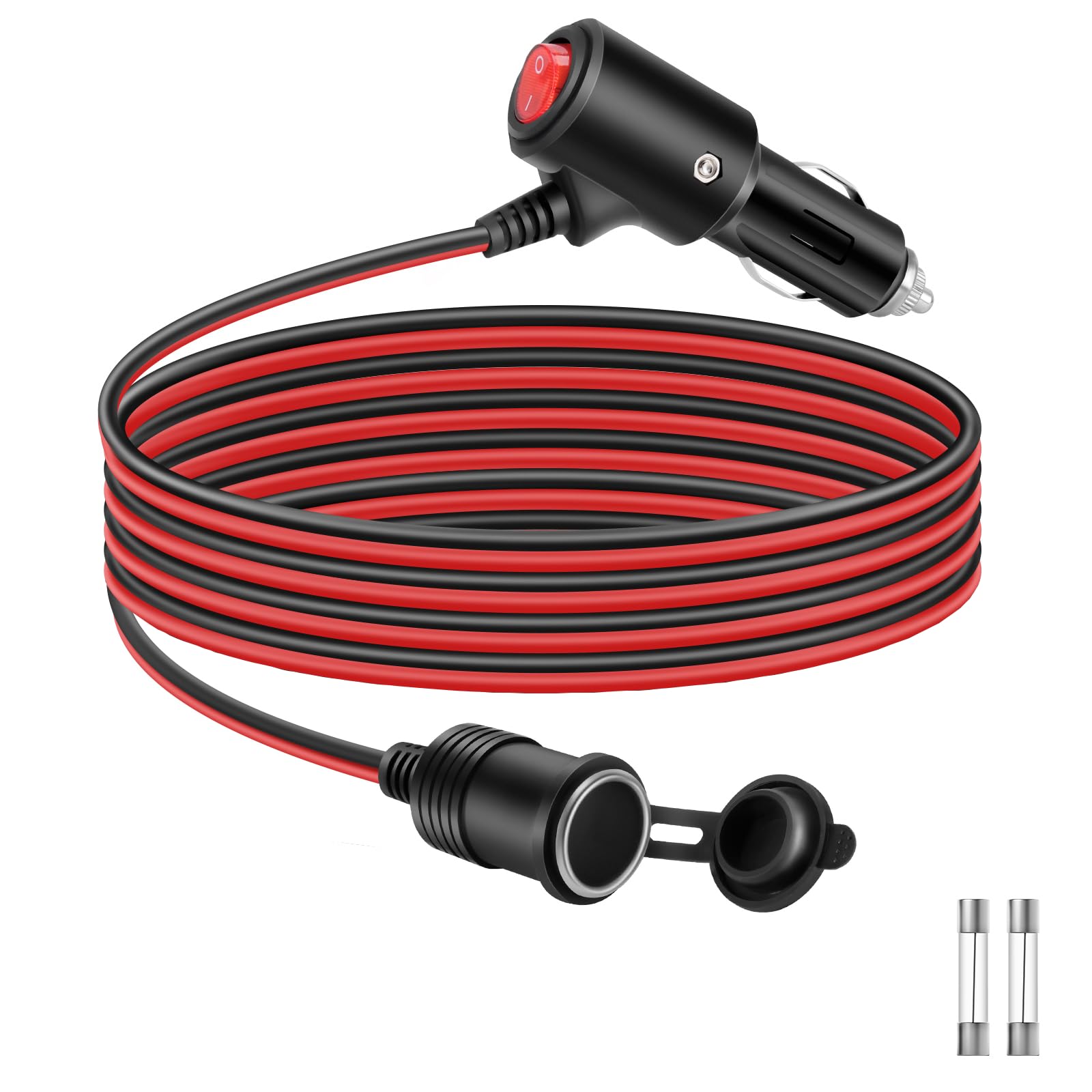 Thlevel 3 Meter Zigarettenanzünder Verlängerungskabel Buchse Stecker Auto Adapter 16AWG mit Schalter und 15A Sicherung für 12V-24V LKW Lieferwagen Wohnmobil