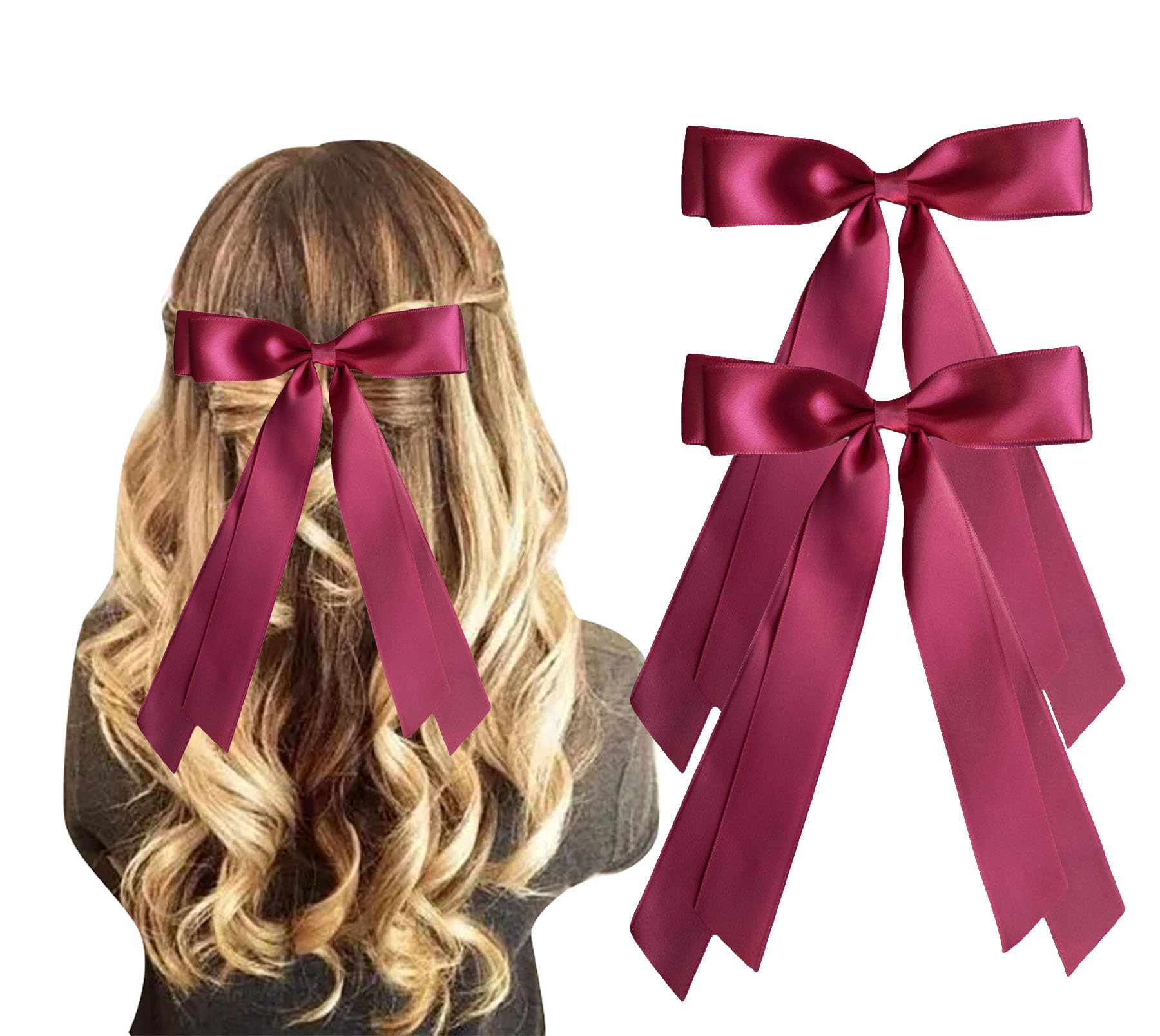 Silky Satin Ribbon Bow Hair Clips for Women Bowknot Hair Ponytail Holder Accessories for Women Girls Toddlers Teens Kids Party Wedding Prom Daily