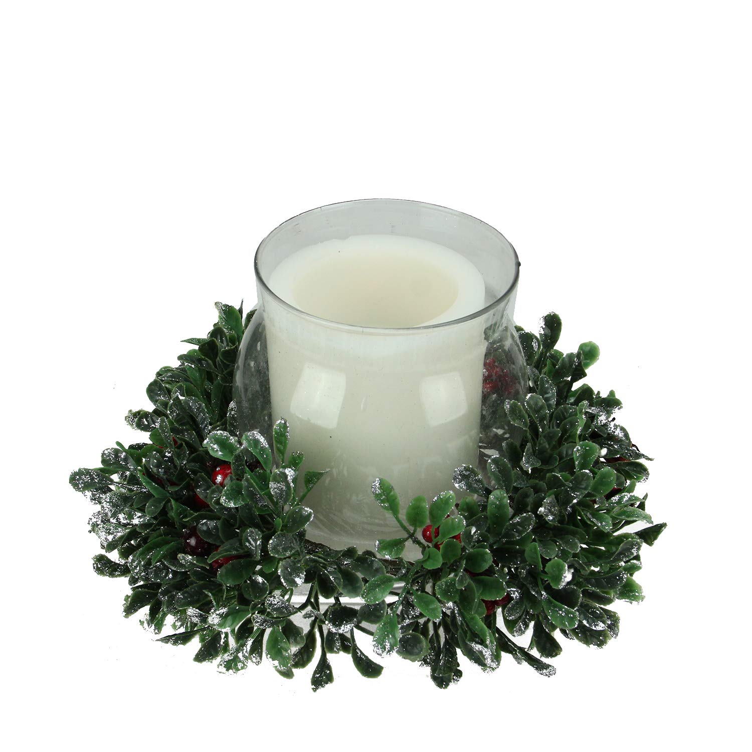 Northlight Boxwood and Berry Silver Tipped Christmas Hurricane Pillar Candle Holder, 11