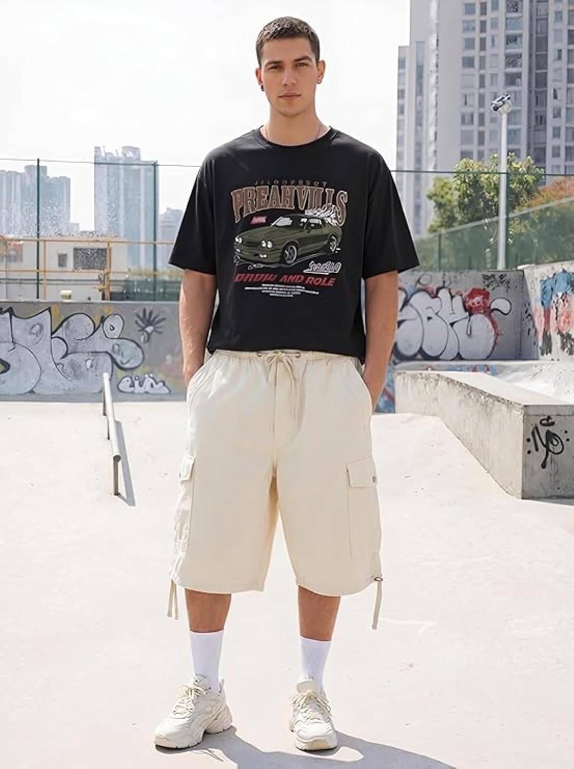 Unisex Parachute Cargo Shorts Vintage Drawstring Side Pocket Jorts Straight Leg Pants Loose Baggy Y2k Streetwear