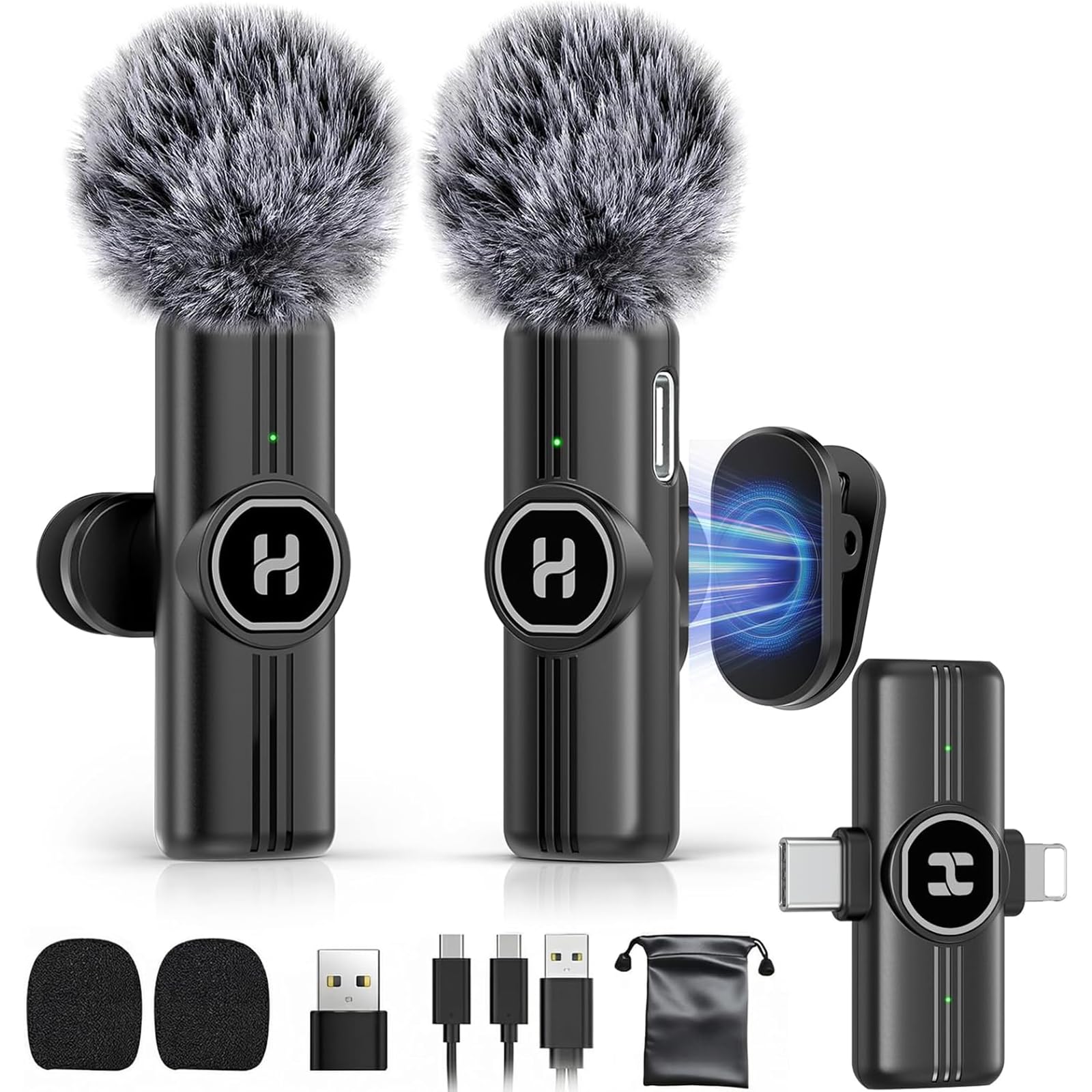 아이폰 15 16, iOS 및 안드로이드 장치용 USB C 미니 무선 라발리에 마이크 - 녹음용 소음 감소 라펠 마이크, 클립 온 마이크, 비디오 녹화, 틱톡, 유튜브, 블로그용 옴니 라브 마이크