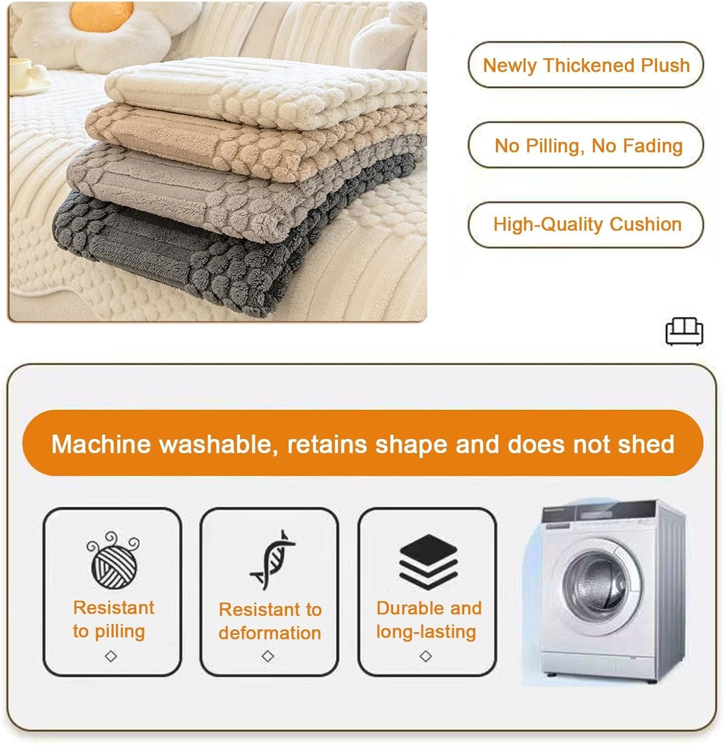 Soft Plush Sofa Covers 1 2 3 4 Seater Slipcovers Universal Non Slip Corner Cover Couch L Shape Furniture Protector for Living Room(Beige,110 * 320cm)