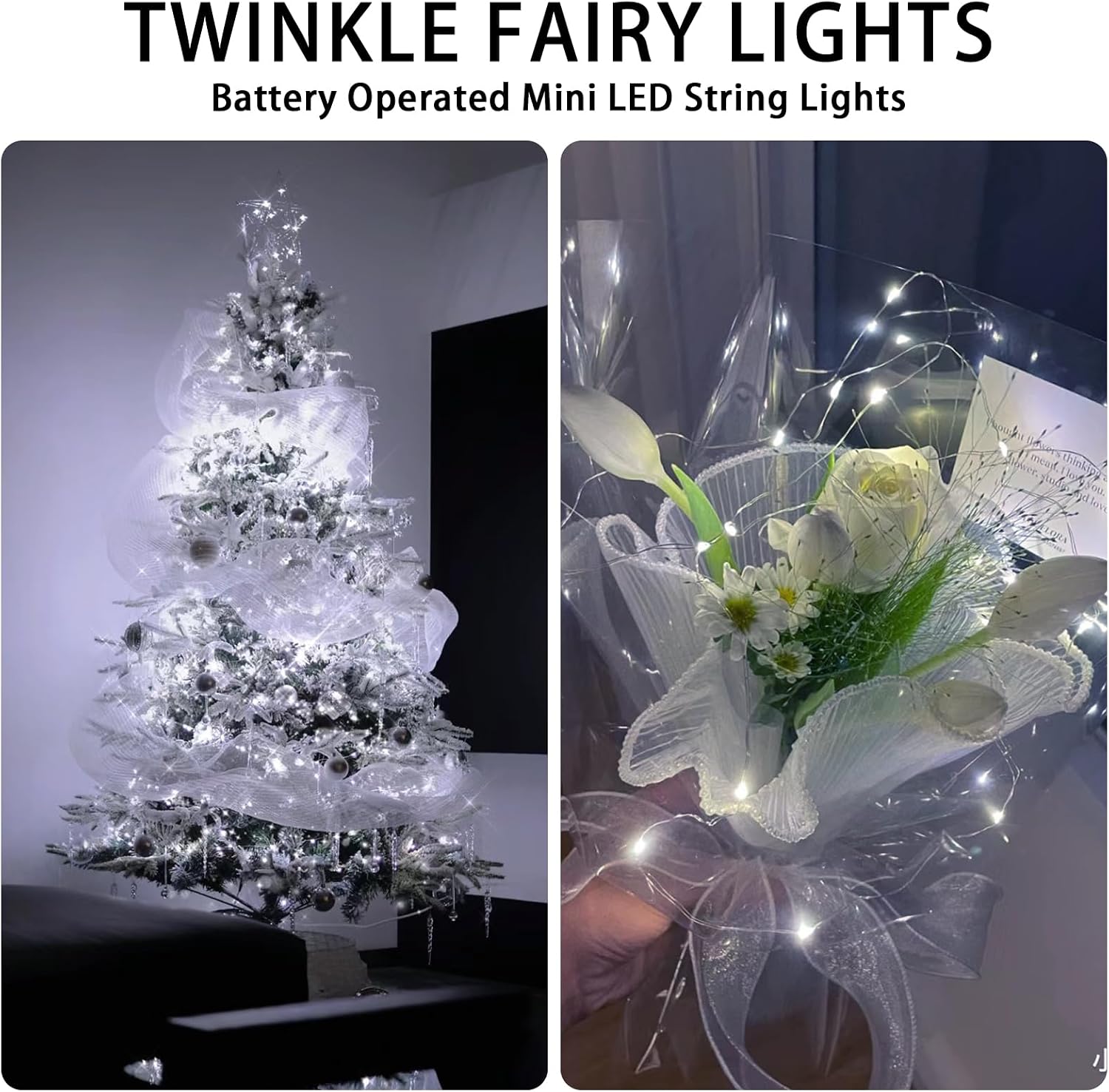 24 Pack White Fairy Lights Battery Operated, 7ft 20 LED Mini String Twinkle Lights for Christmas Halloween Easter Mason Jars Centerpiece Table Decorations (24, White)