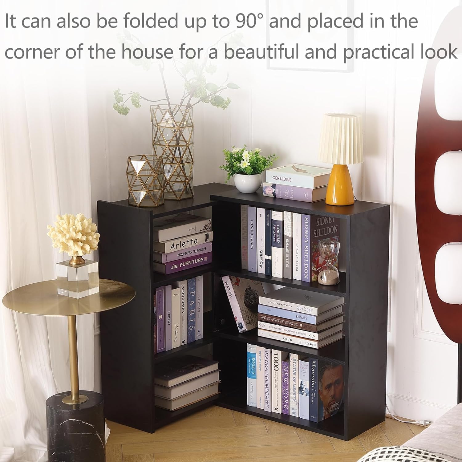 Book Shelf, 4 Tier Expandable Bookcase, Large Corner Bookshelves with 6 Storage Units, Can be Used in Small Spaces or Corners, Suitable for Home, School and Commercial use (Black)