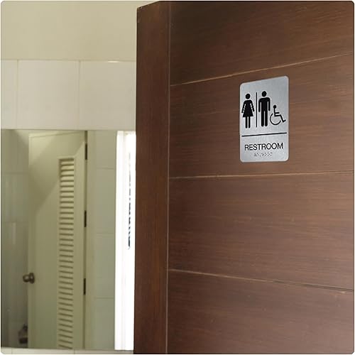 Miniatura 6 de Letrero de baño – Letrero de aluminio para discapacitados en Braille con cinta 3M de doble cara – 9 x 6 pulgadas para oficinas y restaurantes