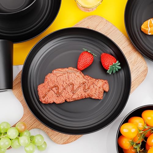 Miniatura 4 de LIYH - Juego de 12 vajilla de paja de trigo negro de 36 piezas, platos y cuencos de plástico, platos de plástico irrompibles aptos para