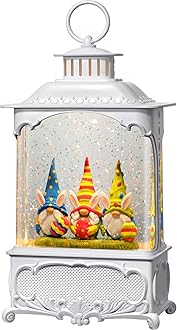 Easter Snow Globe Lantern Lighted Gnome Snow Globes, Light Up Easter Decorations for Home with Timer Swirling Glitter, Indoor Bunny Decor Gifts for Tabletop Fireplace, USB or Battery Operated