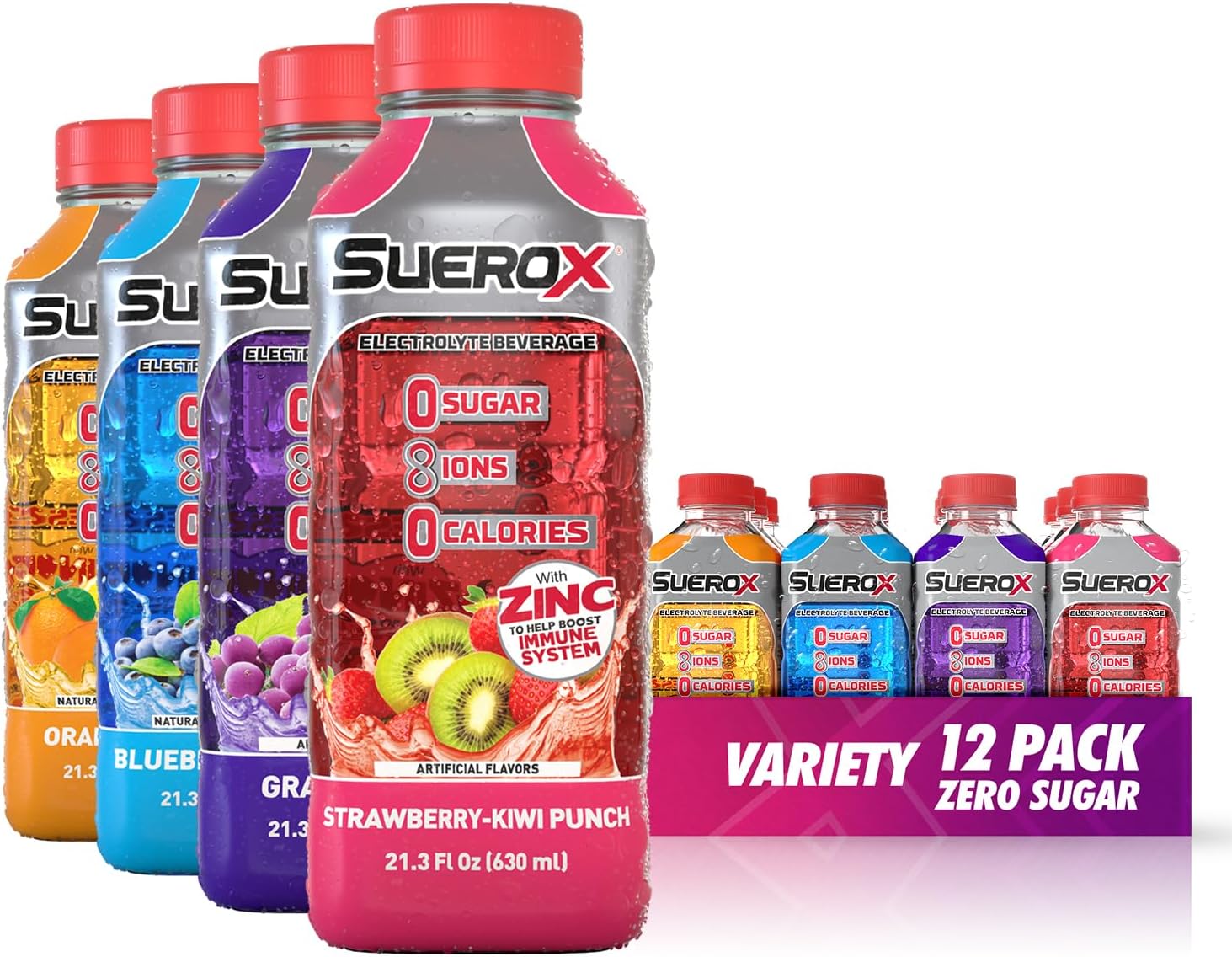 Zero Sugar Electrolyte Drink for Hydration and Recovery, Unique Blend of Electrolytes & 8 Ions, Zero Calorie Sports Drink, 21.3 Fl Oz, Variety Pack, 12 Count
