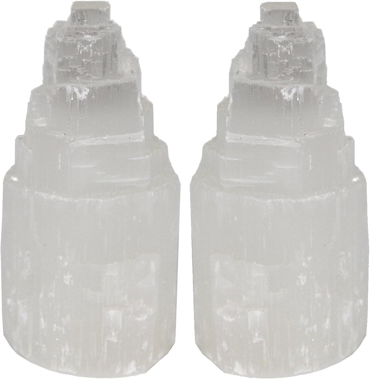 6" White Selenite Lamp - Set of 2