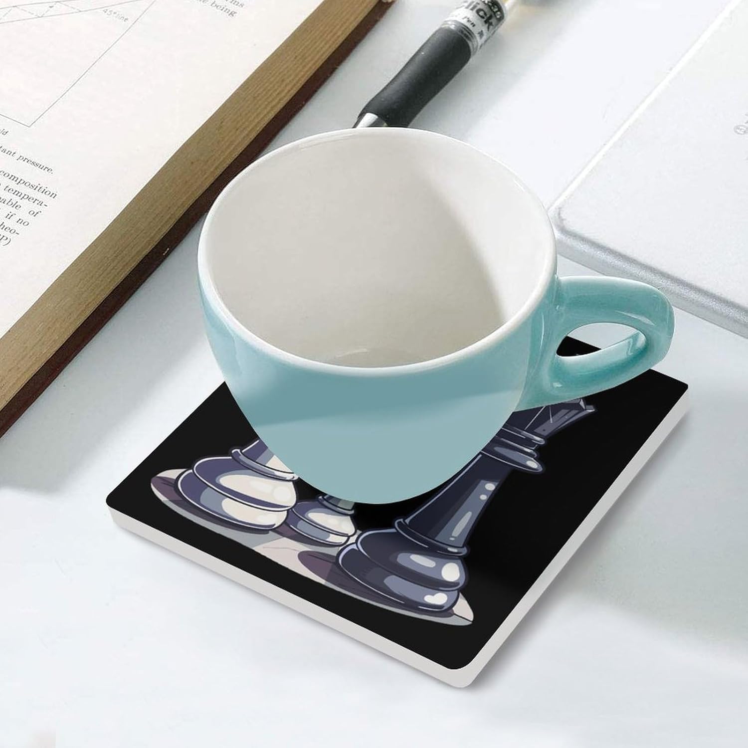 Checker Knightes Ni Coaster for Drinks Square Ceramic Table Coasters Stone Mat Crafts 4PCS Home Kitchen Decor