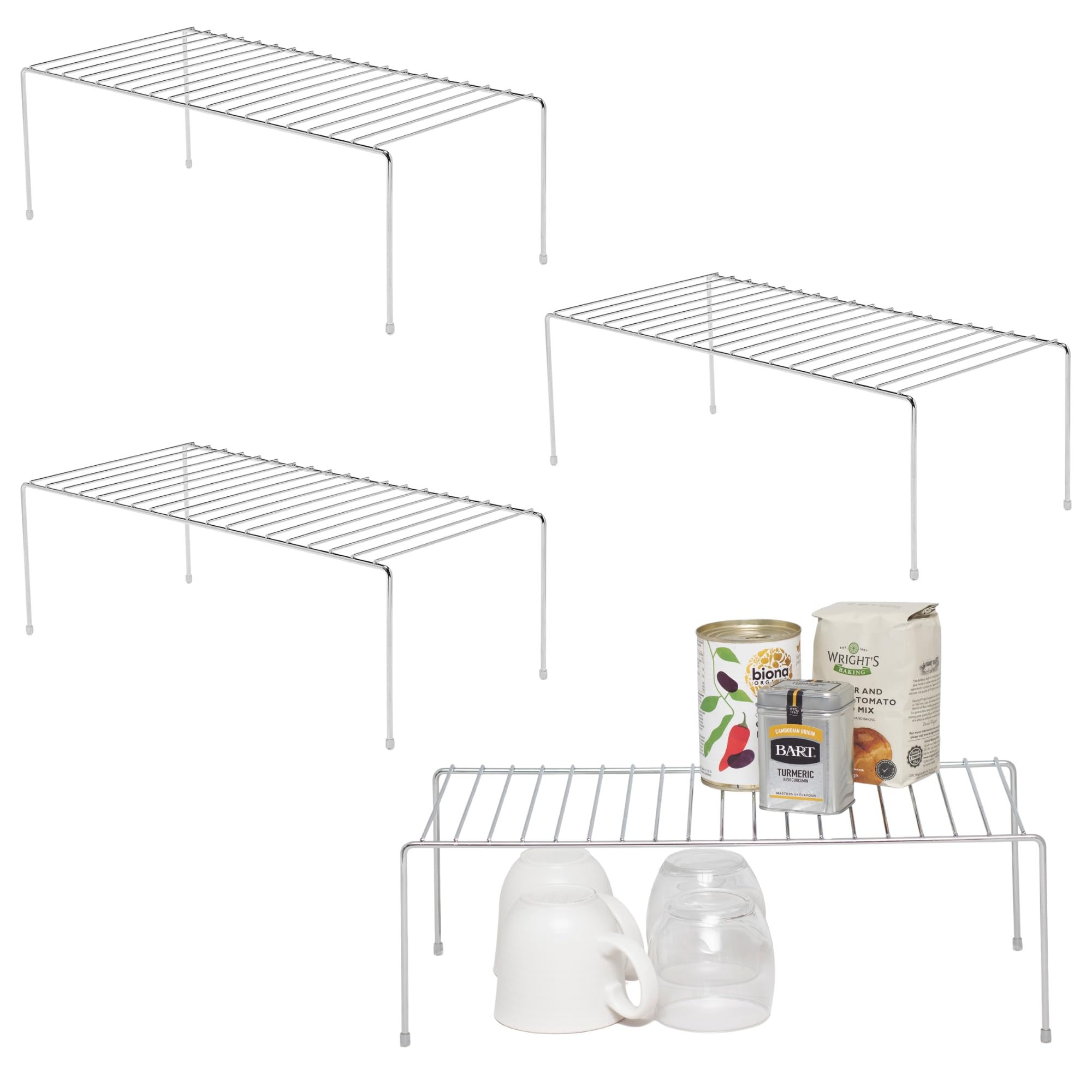 Simplywire Chrome - Kitchen Cupboard Organisers – Pack Of 4 Storage Shelves – Coated Steel