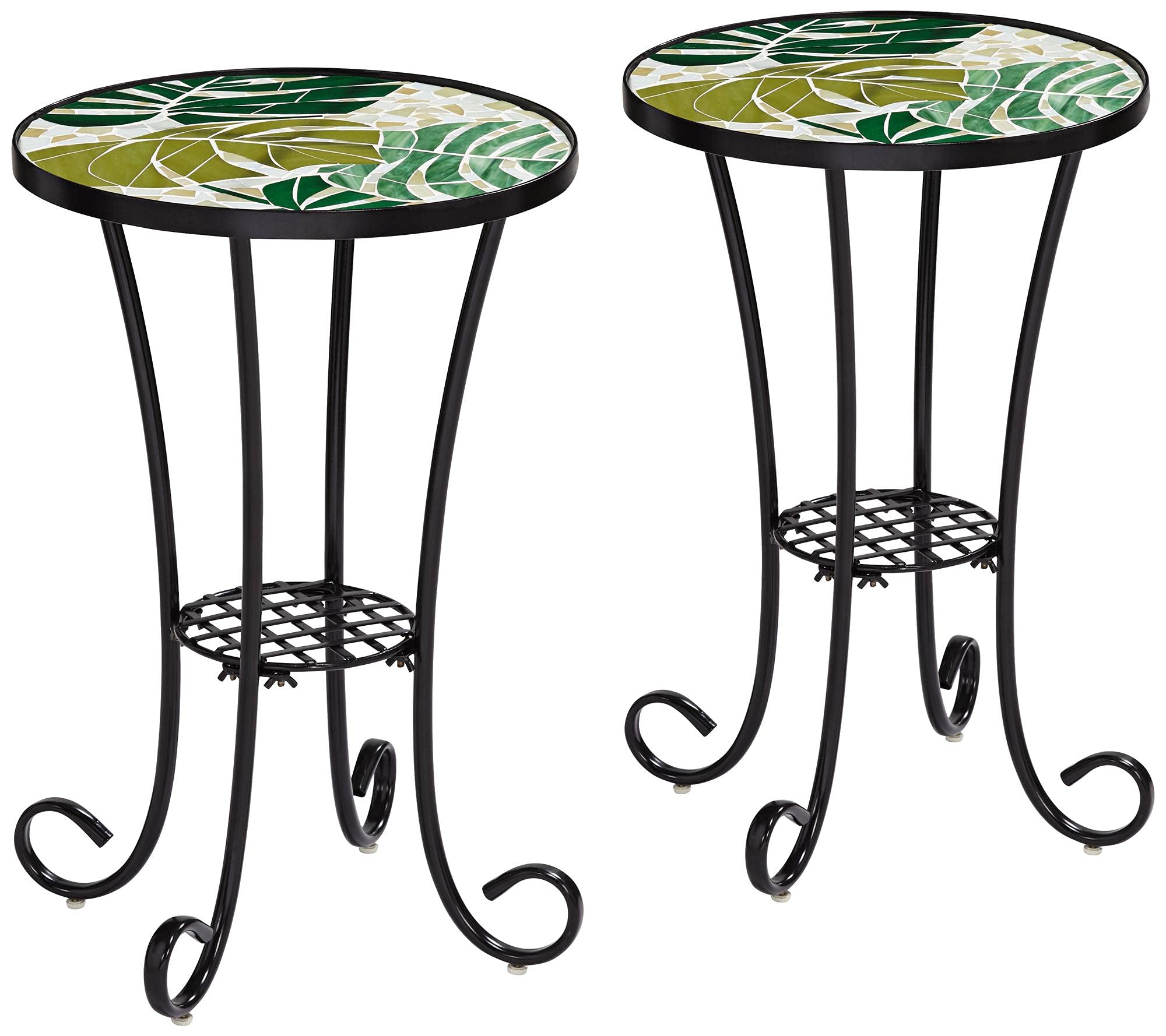 Buy Tropical Leaves Black Metal Round Outdoor Accent Tables Set of 2 14