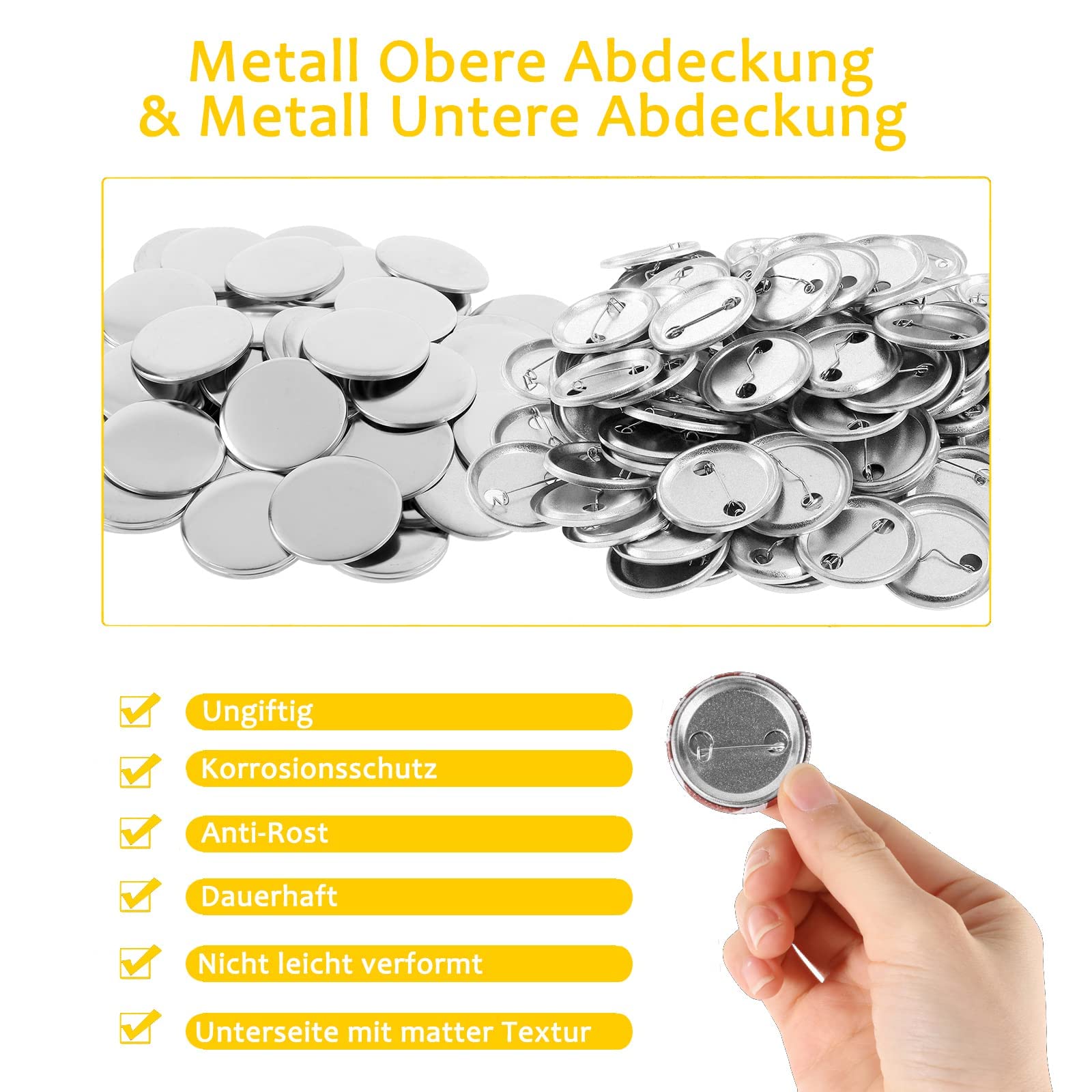 Dyna-Living Lot de 200 badges ronds en métal 58 mm avec épingle de sûreté