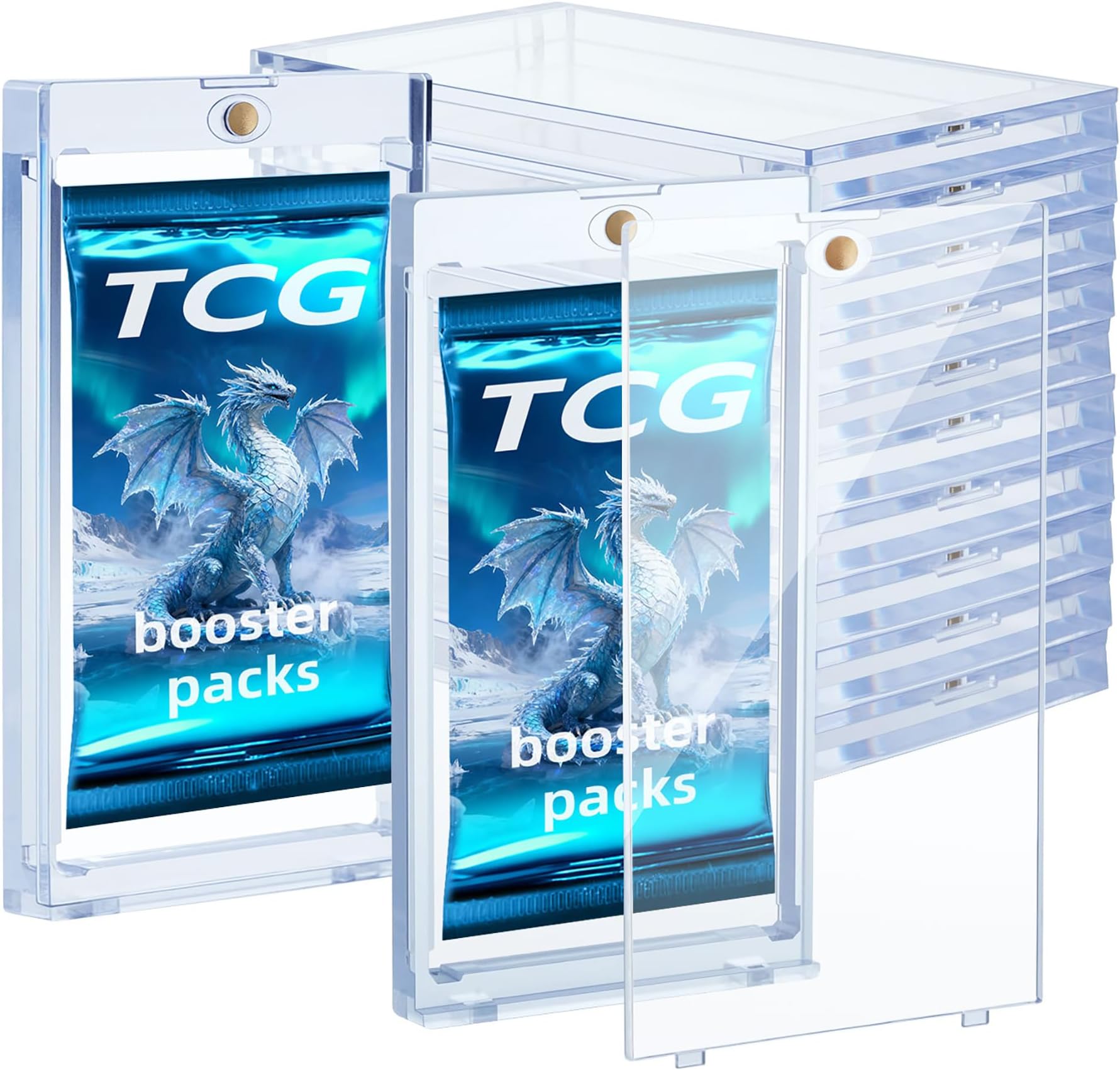 Mcbazel 10 Pack One Touch Magnetic Card Holder for Booster Pack, 35pt UV Protection Clear Acrylic Display Card Cases Compatible with Standard Cards, Protect Your Collectible Cards