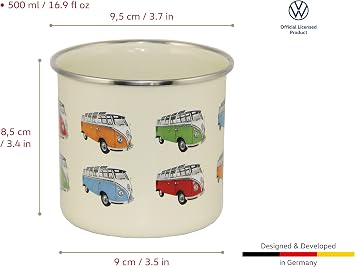 BRISA VW Collection - Volkswagen Large Enamel Coffee-Tea Mug Cup for Camping & Outdoor T1 Bus Campervan (500 ml/16.9 fl oz/Parada/Beige)