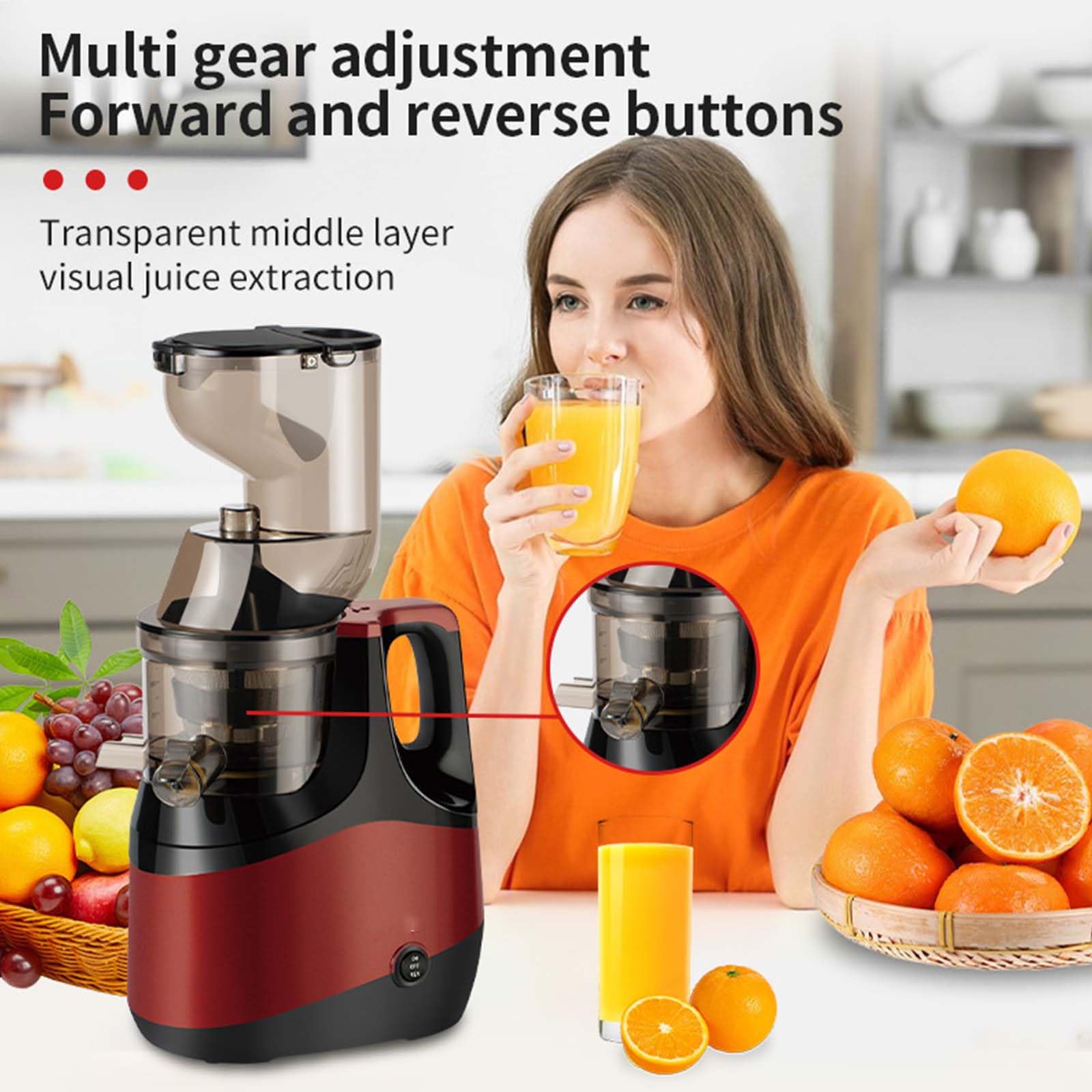 Estrattore di succo di frutta e verdura di grande diametro, estrattore di succo lento a freddo da 800 W, estrattori di succo a masticazione, macchine per spremitura elettriche da 3 pollici (80 mm) p