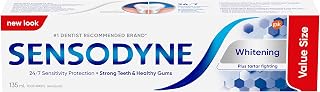 Sensodyne Whitening & Tartar toothpaste, Strengthens Protects and Whitens Sensitive Teeth, 135 mL (Packaging May Vary)