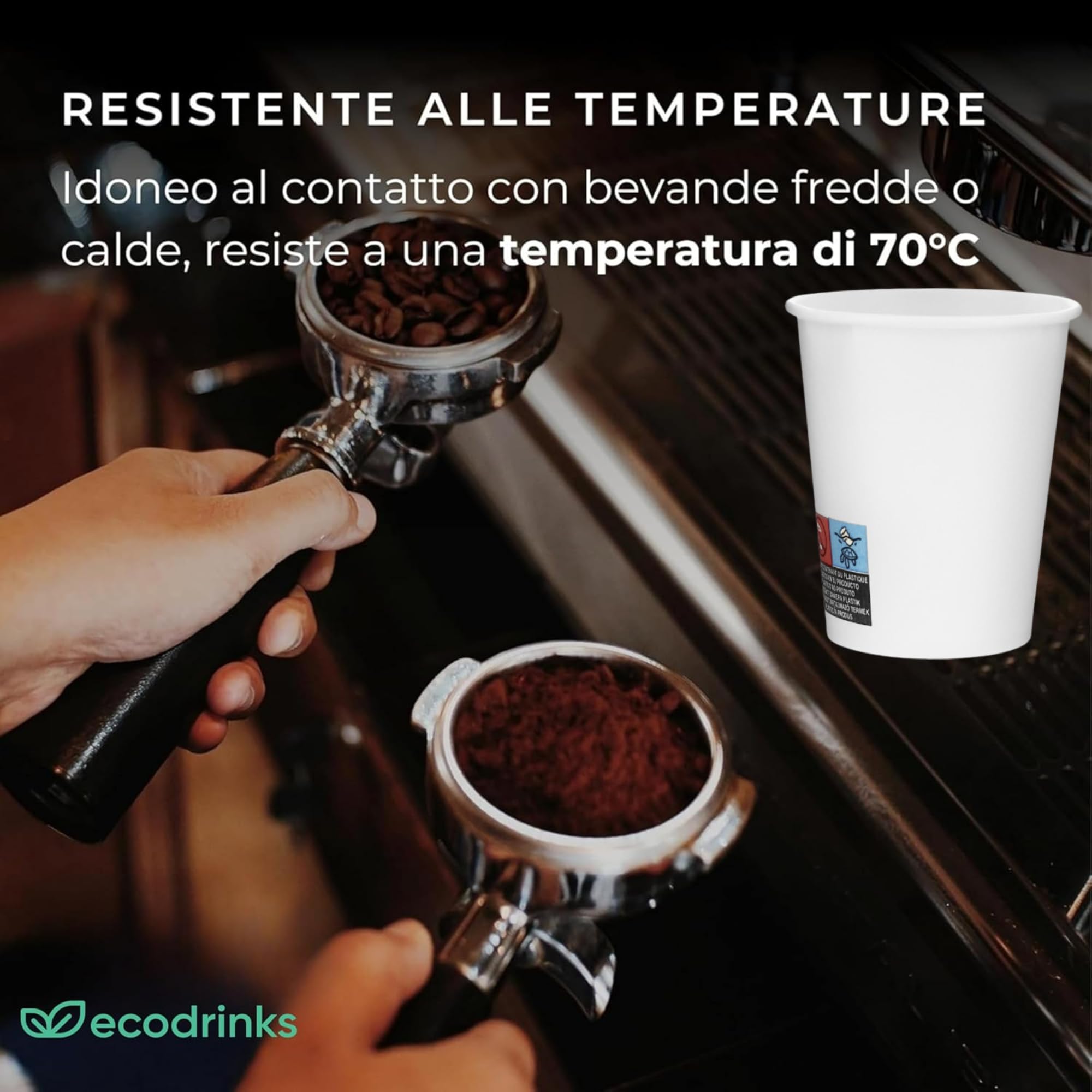 ecodrinks - 1000 Bicchieri Carta Bianco da 240ml - Per Acqua, Cocktail, Bevande Calde e Fredde - Biodegradabili, Eco-friendly e Made in Italy