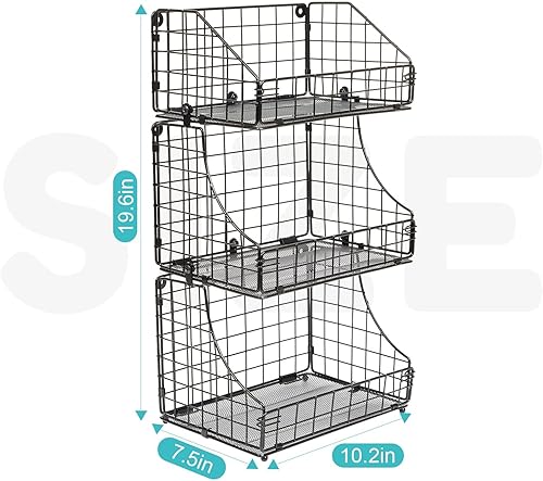 Miniatura 4 de Organizadores apilables de aperitivos con divisor extraíble y ganchos para montaje en pared, cesta de almacenamiento de alambre de metal de 3