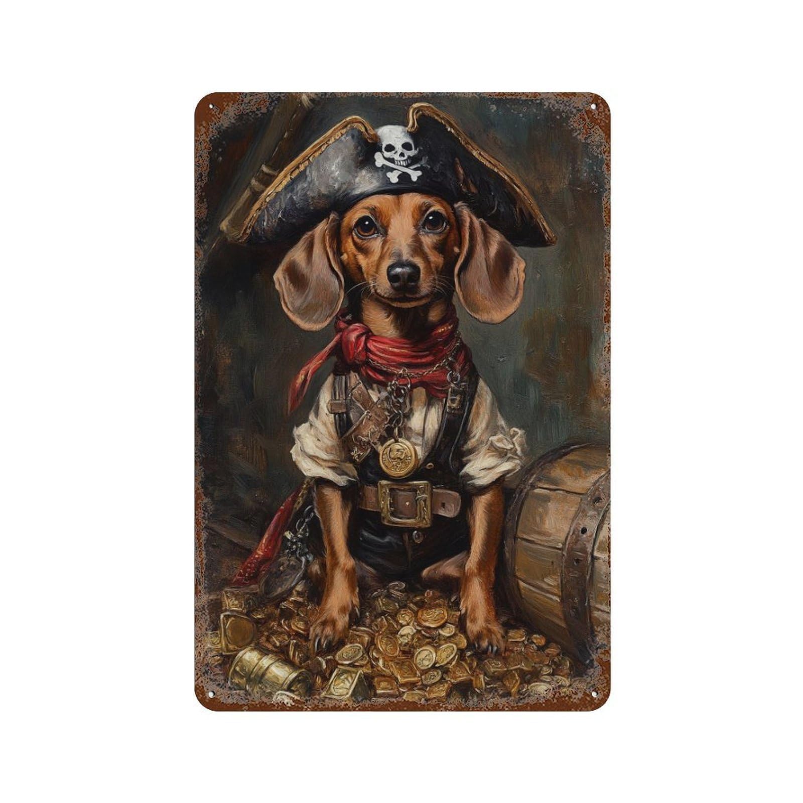 Pirate Dog Treasure Chest-38 Rusty Metal Tin Sign 11.8"x7.9", Old School Wall Decor for Garage, Pub Or Kitchen