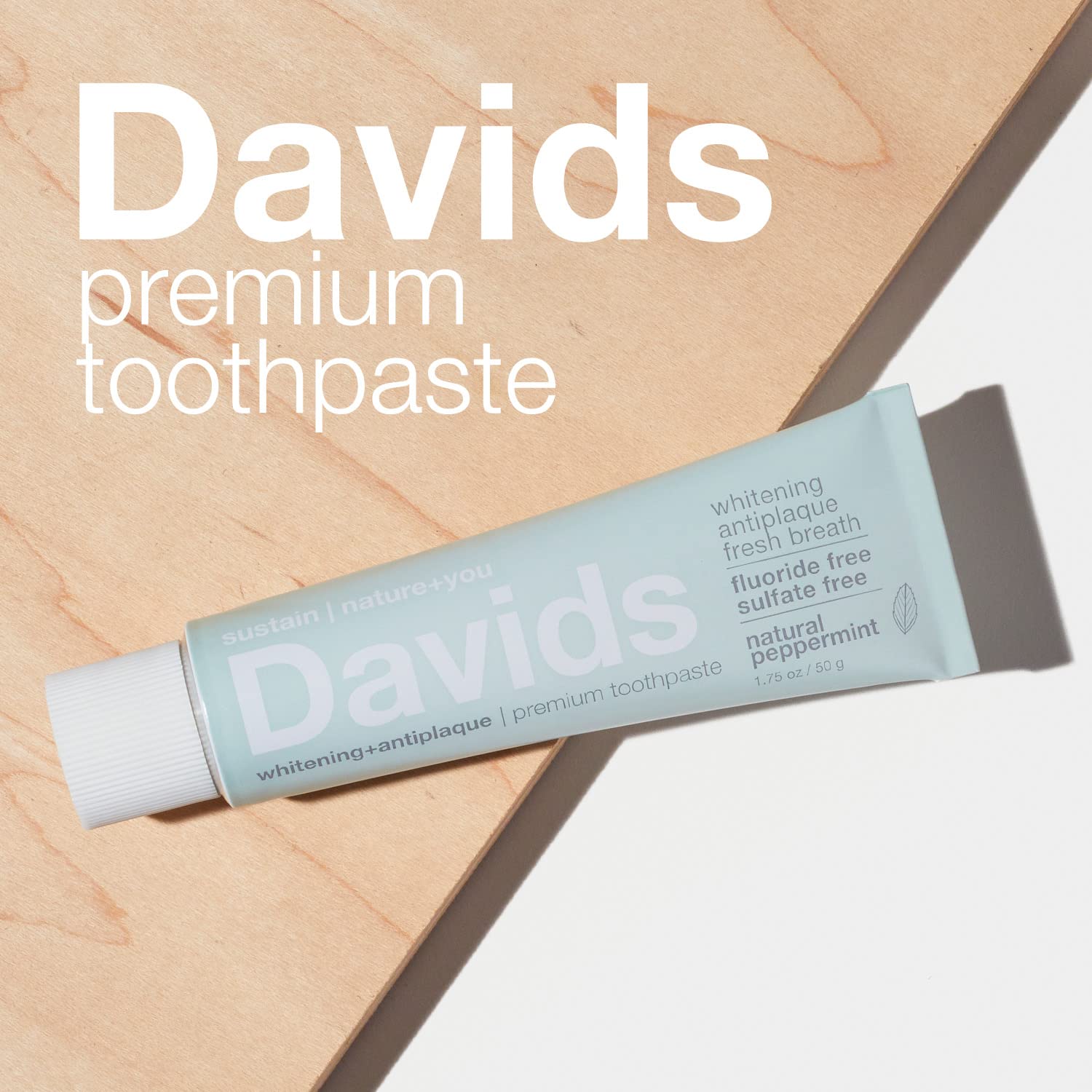 Davids Natural Whitening Travel Toothpaste, Antiplaque, Fluoride Free, Peppermint, 1.75 OZ, TSA Approved Travel Size (3 Pack)