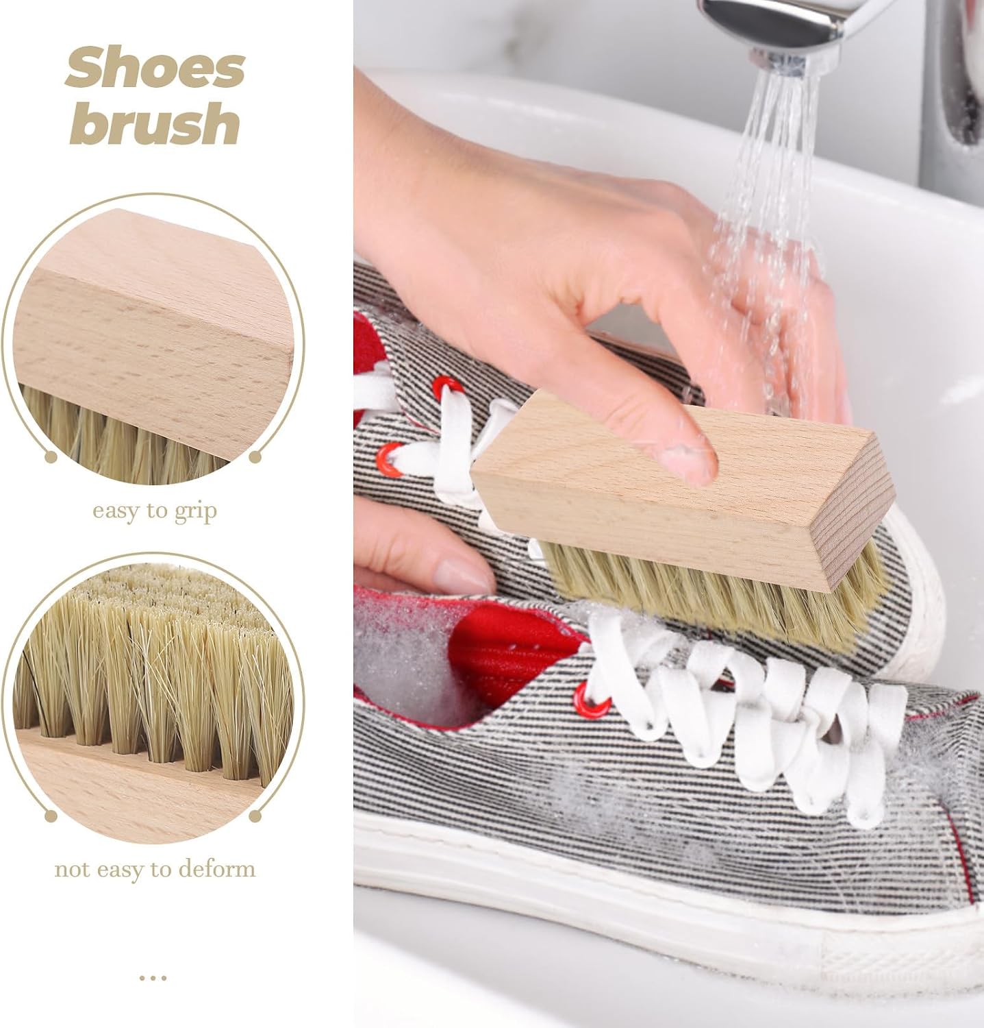 Solid Wood Shoe Cleaning Brush Multi-Purpose Practical Scrubbing Brush Household Shoes for Sneaker and Clothes Care Random Color