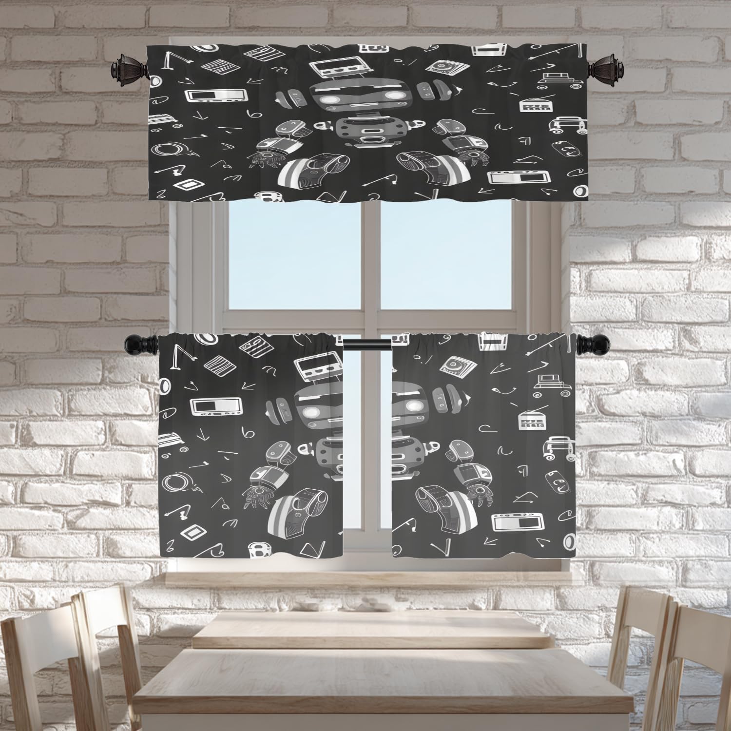 Batmerry Video Game Kitchen Valances Half Window Curtain, Seamless Game Controller Boys Art Color Kitchen Valances for Windows Heat Insulated Valance for Decor Reducing The Light 2 Pack 52x 18 inch