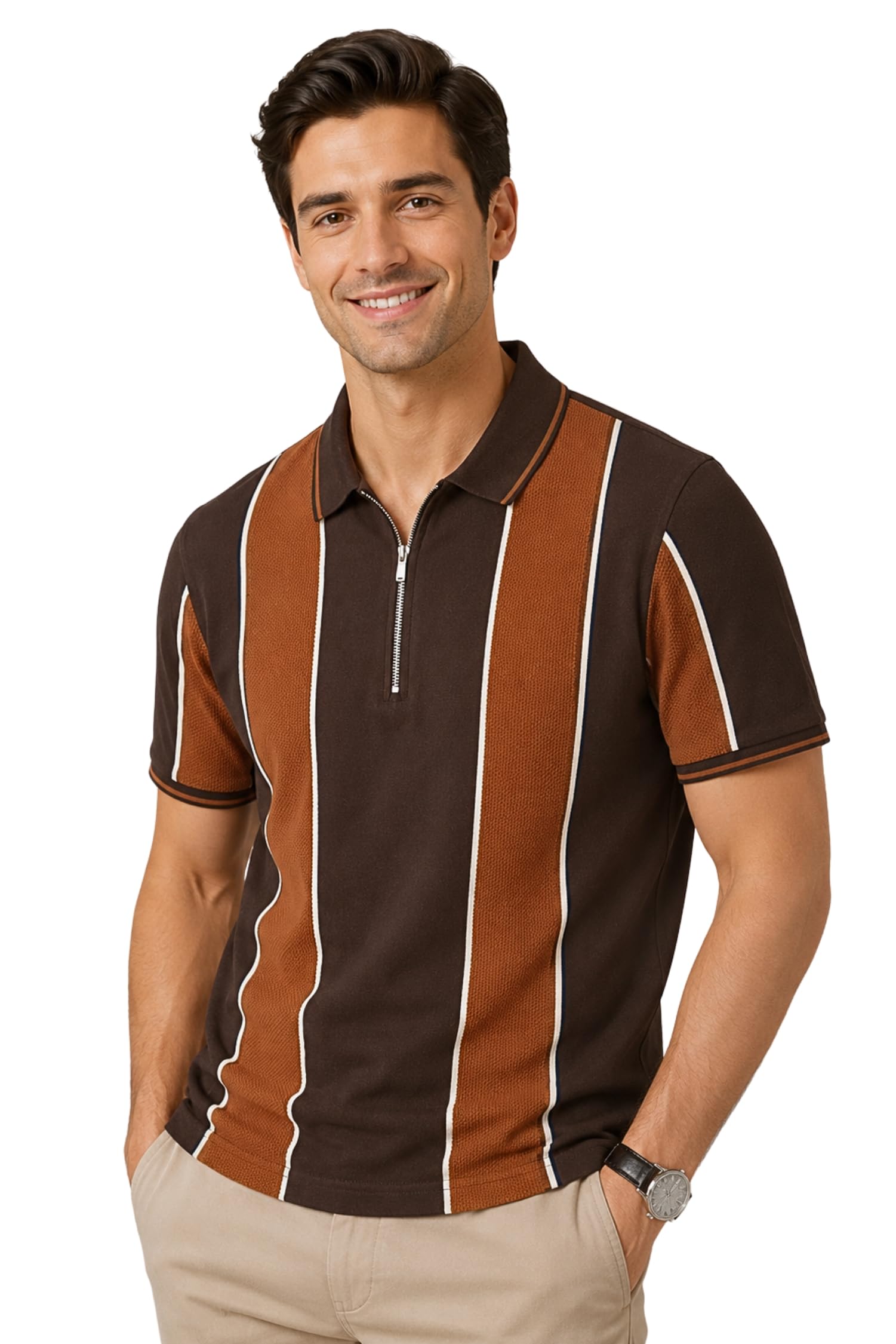 Buy SANE ORIGINALS Half Zip Textured Polo T-Shirt for Men in