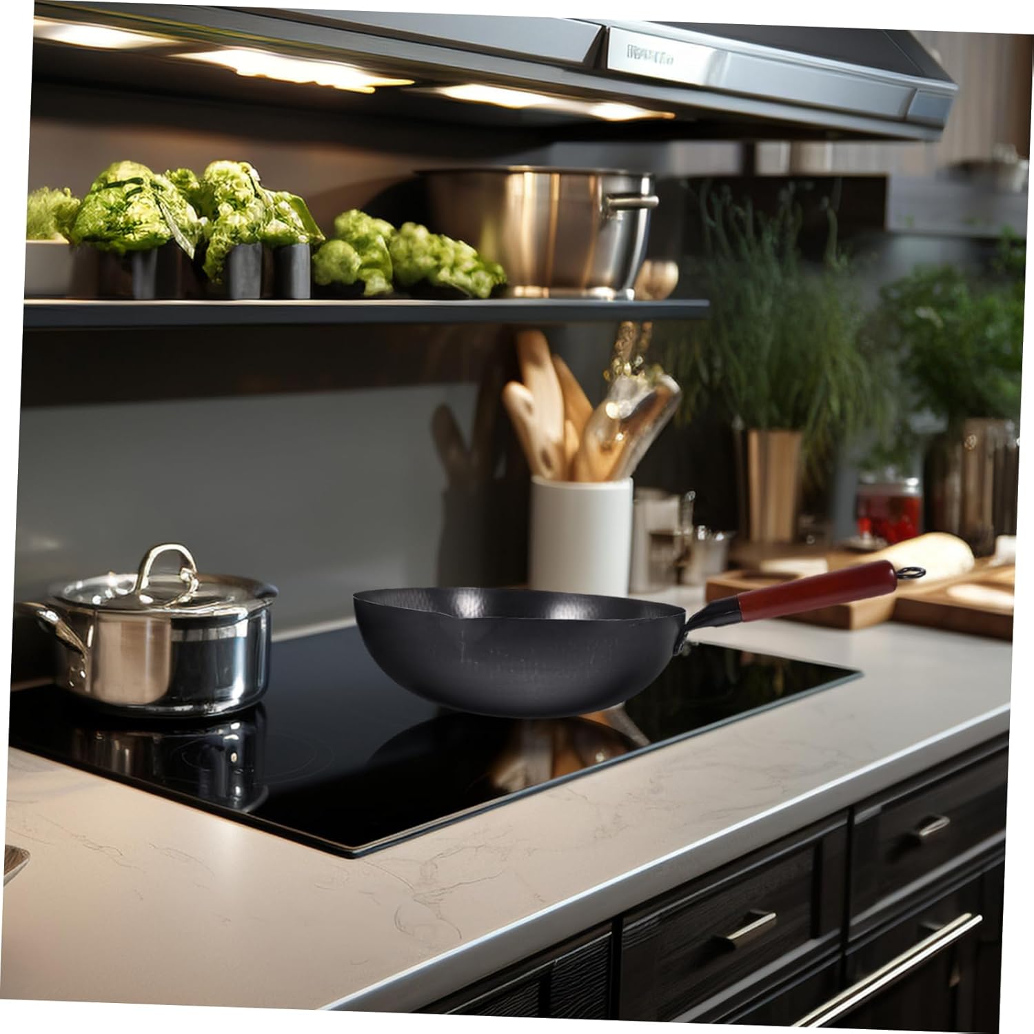 ABOOFAN Cooking Wok Frying Pan Traditional Non-stick Deep Frying Pan for Gas Electric and Stoves Ergonomic Design Scratch-resistant Easy to Clean