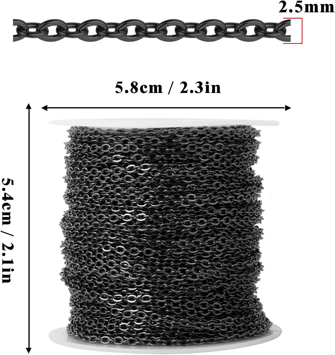 66 Feet Gunmetal Stainless Steel Cable Chains Bulk, 2.5 mm 304 Stainless Steel Black Flat Cable Links Chain Roll Spool for Jewelry Making DIY Craft - Image 2