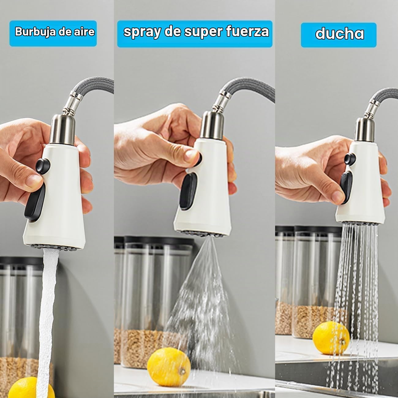 ONECE Grifo Cocina Blanco Extraíble con 3 Modos, Mezclador de Fregadero | Rotación de 360°, Grifería Monomando con Ducha, Acero Inoxidable 304, Aireador Extraíble