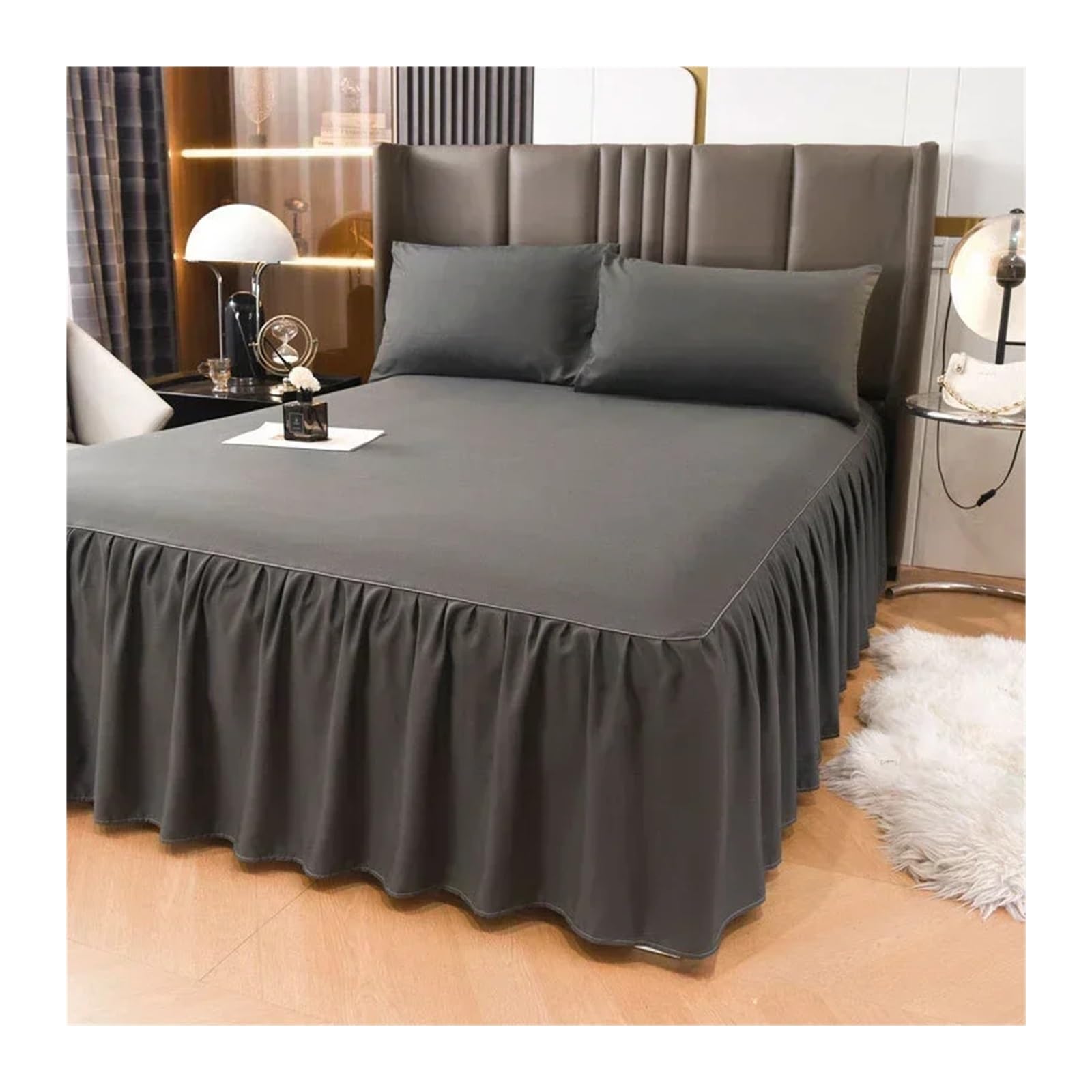 EJvkrbtx Ruffle Wrap Bedspread Solid Color Bed Skirt Lace Multicolor Multiple Sizes Queen King(Grey,1PC 180x220cm skirt)