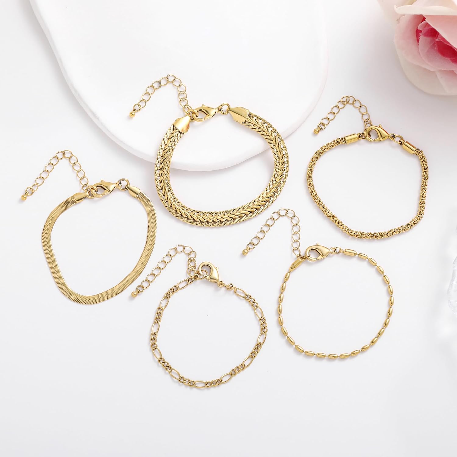 wgoud Gold Bracelets for Women Trendy, 14K Real Gold Plated Link Chain Bracelets for Women Waterproof, Adjustable Gold Stack Bracelet Set Jewelry Gifts for Women. - Image 5