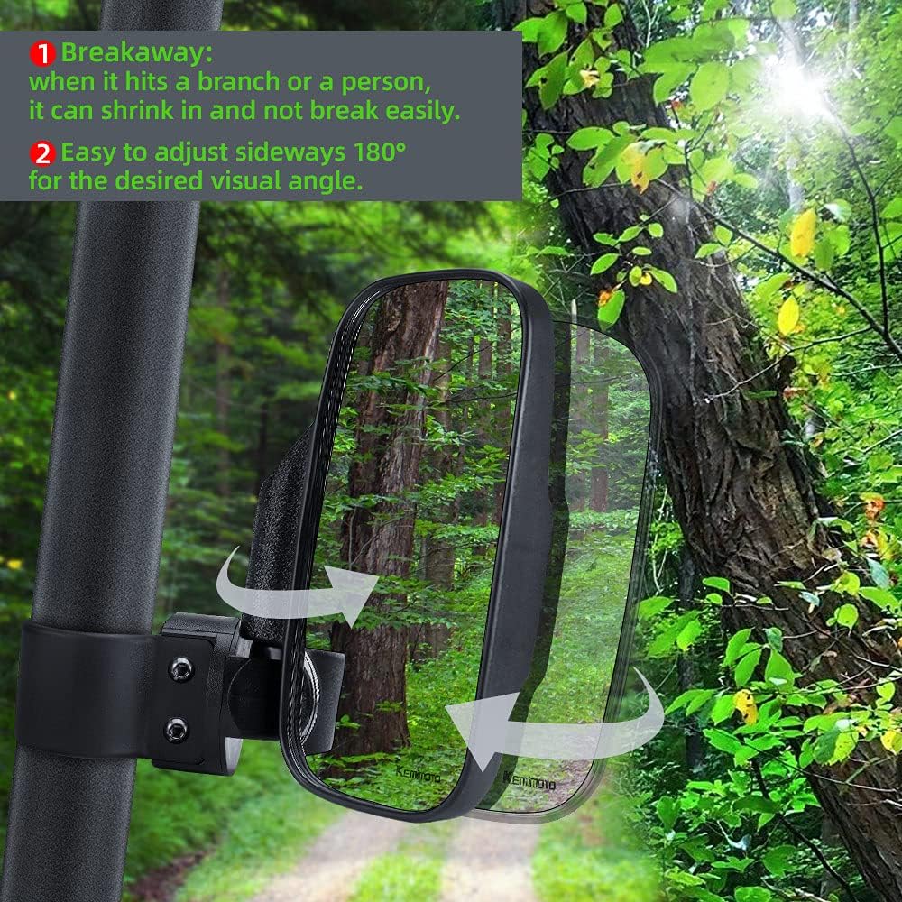 KEMIMOTO UTV Side Mirrors and Rear Center Mirror with 1.5" to 2" Roll Bar Cage Compatible with Polaris RZR 900, XP 1000/4, Pro XP/4, Turbo/4, Commander Maverick X3 Viking RhinoTeryx