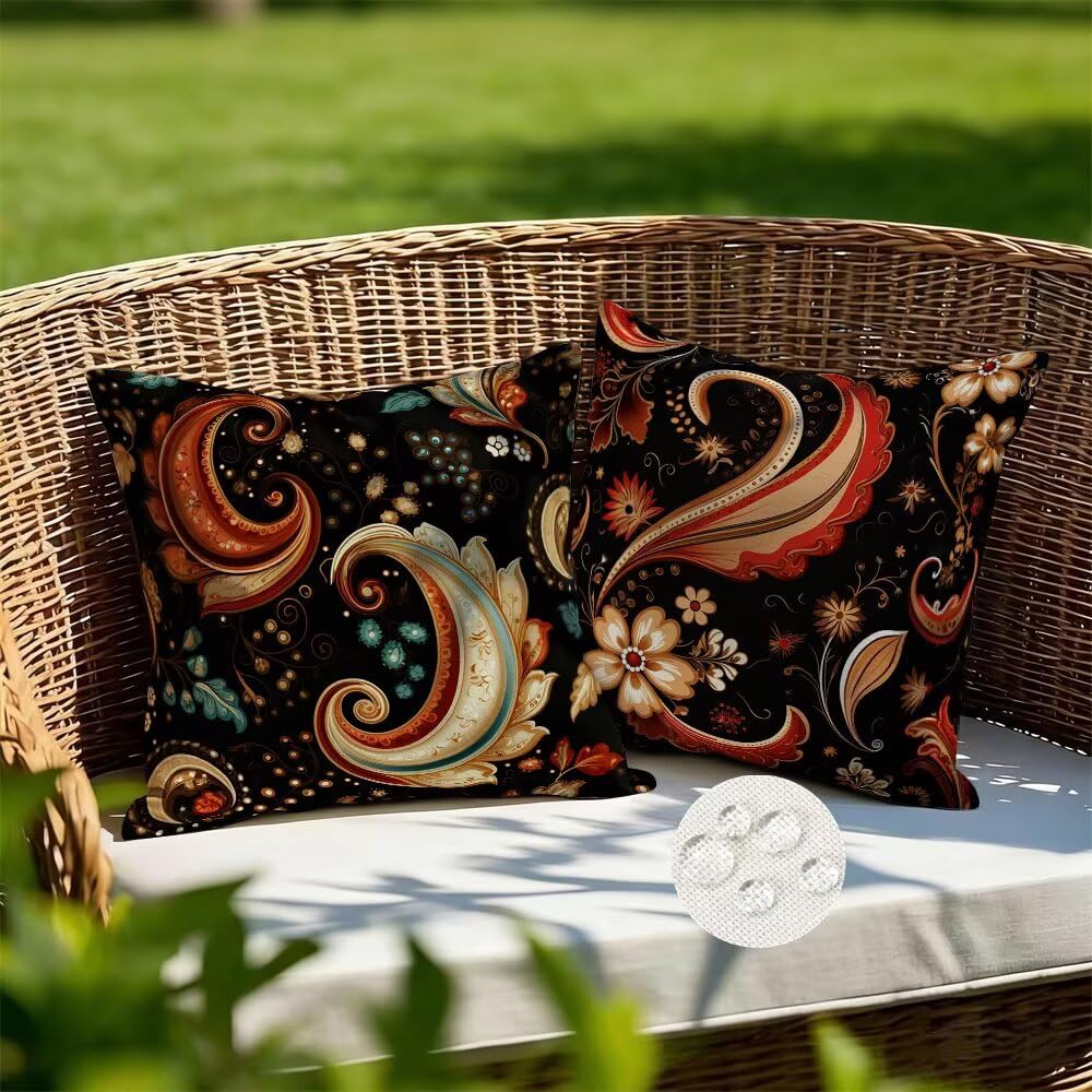 Outdoor Cushions Waterproof Colourful Cushion Covers 35cm x 35cm Set of 2 Vintage Garden Cushions Bohemian Cushion Cover Decorative Pillows Linen Throw Pillow Case for Garden Furniture (IU167)