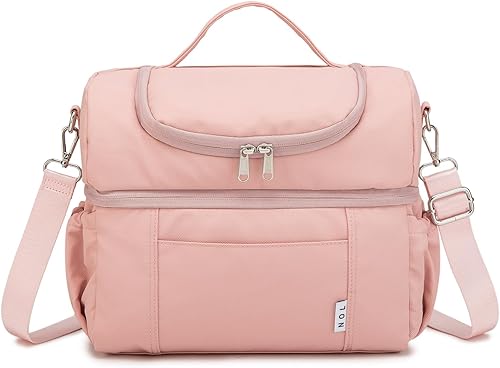 Miniatura 9 de NOL Natural Organic Lifestyle Lonchera para adultos, bolsa de almuerzo aislada grande de doble compartimento, hielera, ligera, de nailon, Verde(Amy