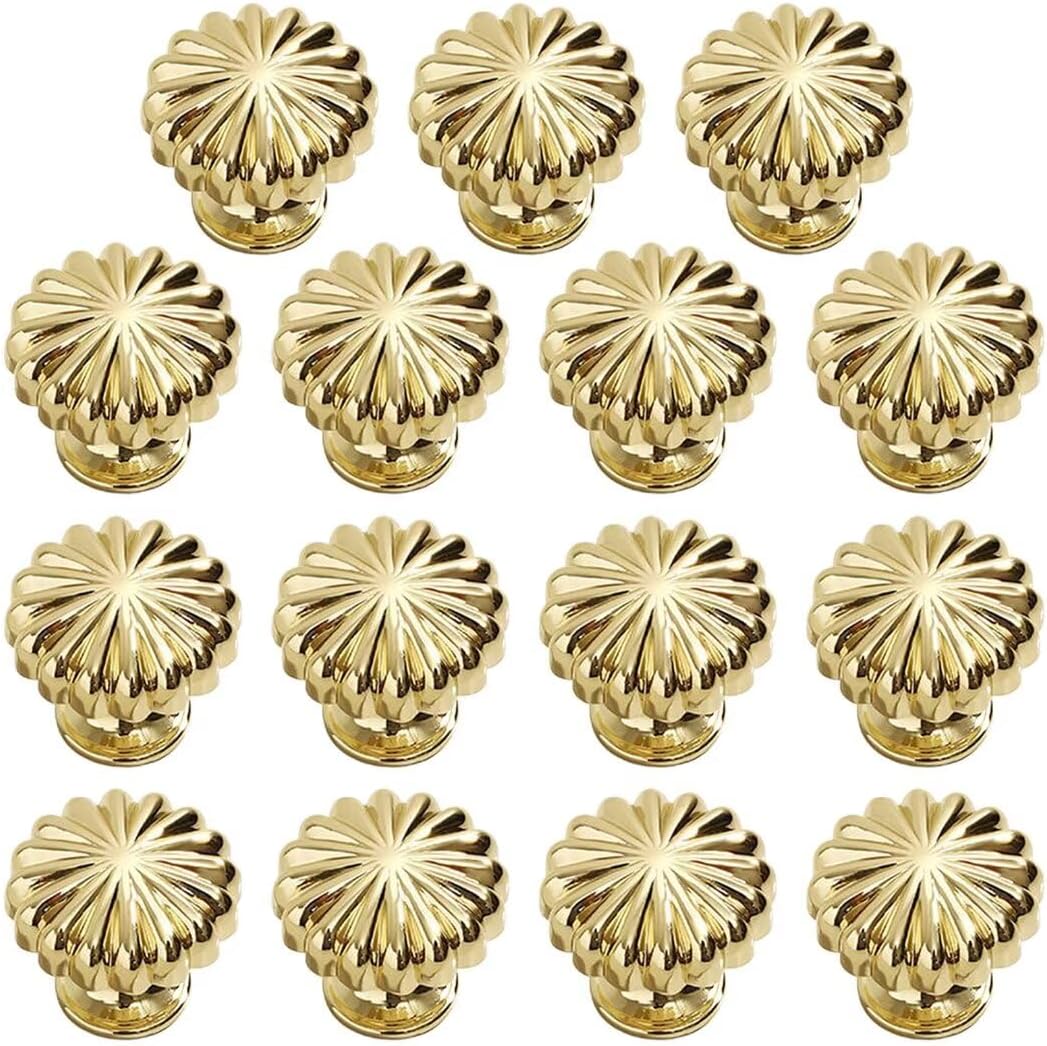 15 Pcs Drawer Knobs Golden Cabinet Knobs Cupboard Pull Kitchen Door Knobs Drawer Handles and Knobs Zinc Alloy Dresser Knob Wardrobe Closet Door Pull Handle, Single Hole