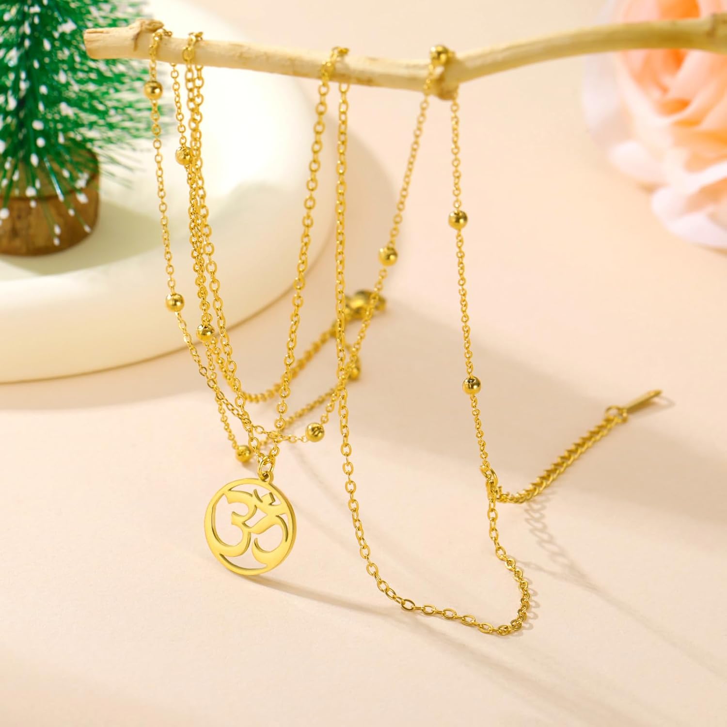 LIKGREAT Yoga Om Necklace Ohm Aum Stainless Steel Pendant Symbols of Yoga Adjustable Necklace for Women - Image 3