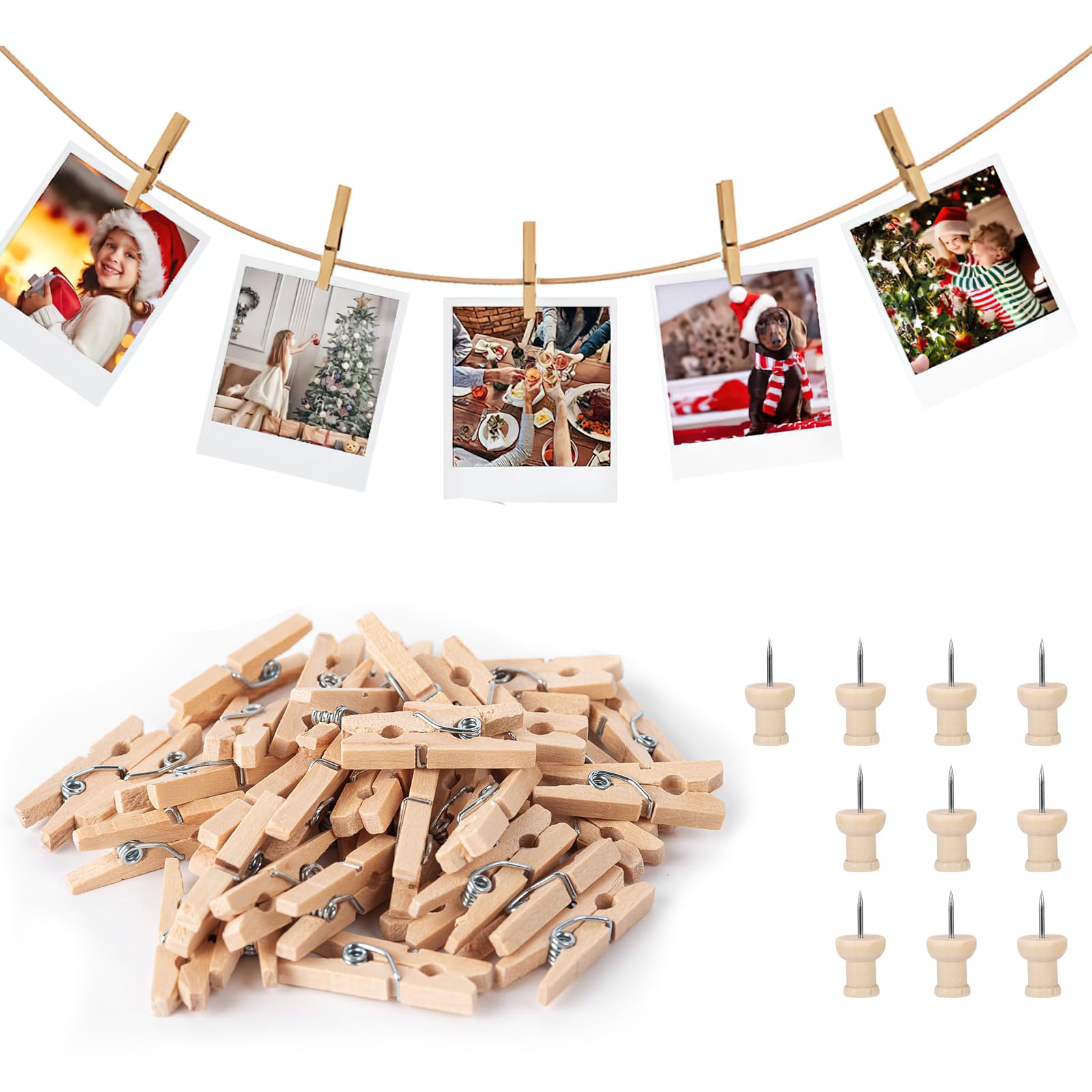 Produktbild von Mini Holzklammern Rot 100 Stück | Bastelklammern Für Fotos & Deko | 2,5cm Naturholz Klammern Kleine Klammern Für Fotos Aufhängen