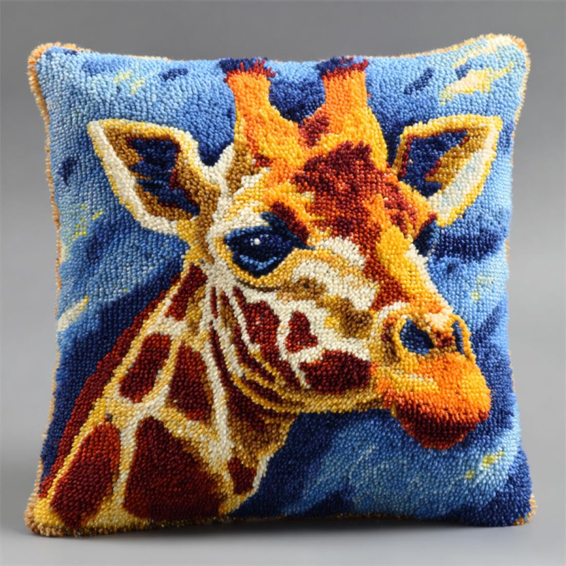 Kitquiver Animal Latch Hook Pillow Kit Cartoon Giraffe Cushion Pillow Front Chunky Cross Stitch Kits DIY Embroidery Needlepoint Kit for Home Décor 17x17In