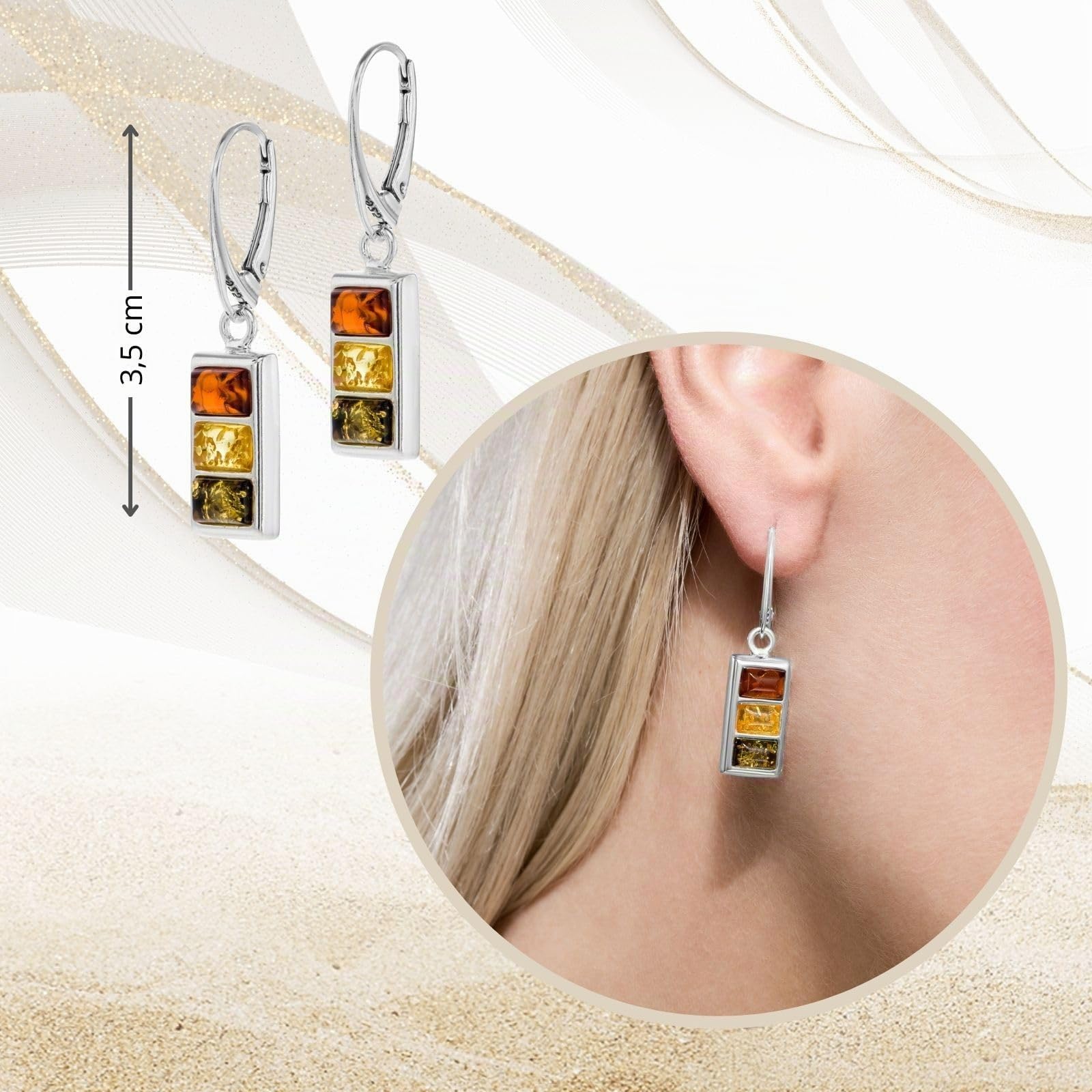 Exquisite Damen Ohrringe Aus Silber Mit Mehrfarbigem Bernstein-Anhängern