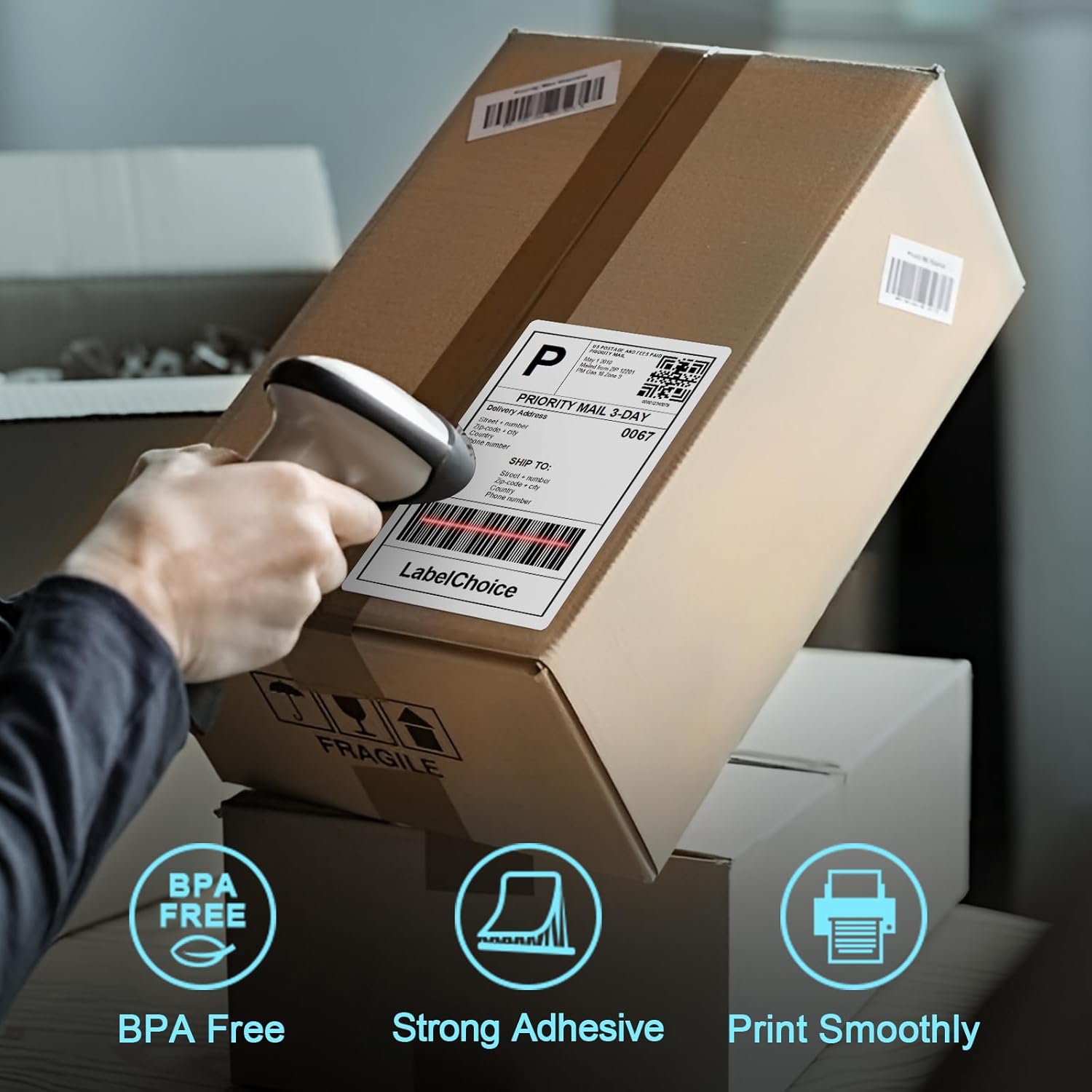 8 Rolls 450 Pcs 4x6 3-Proof Direct Thermal Shipping Labels Compatible with Zebra 2844 Zp-450 Zp-505 Zp-500, LabelChoice 3600 Labels 1" Core Permanent Adhesive Sticker Labels for Rollo, MUNBYN Printer - Image 3