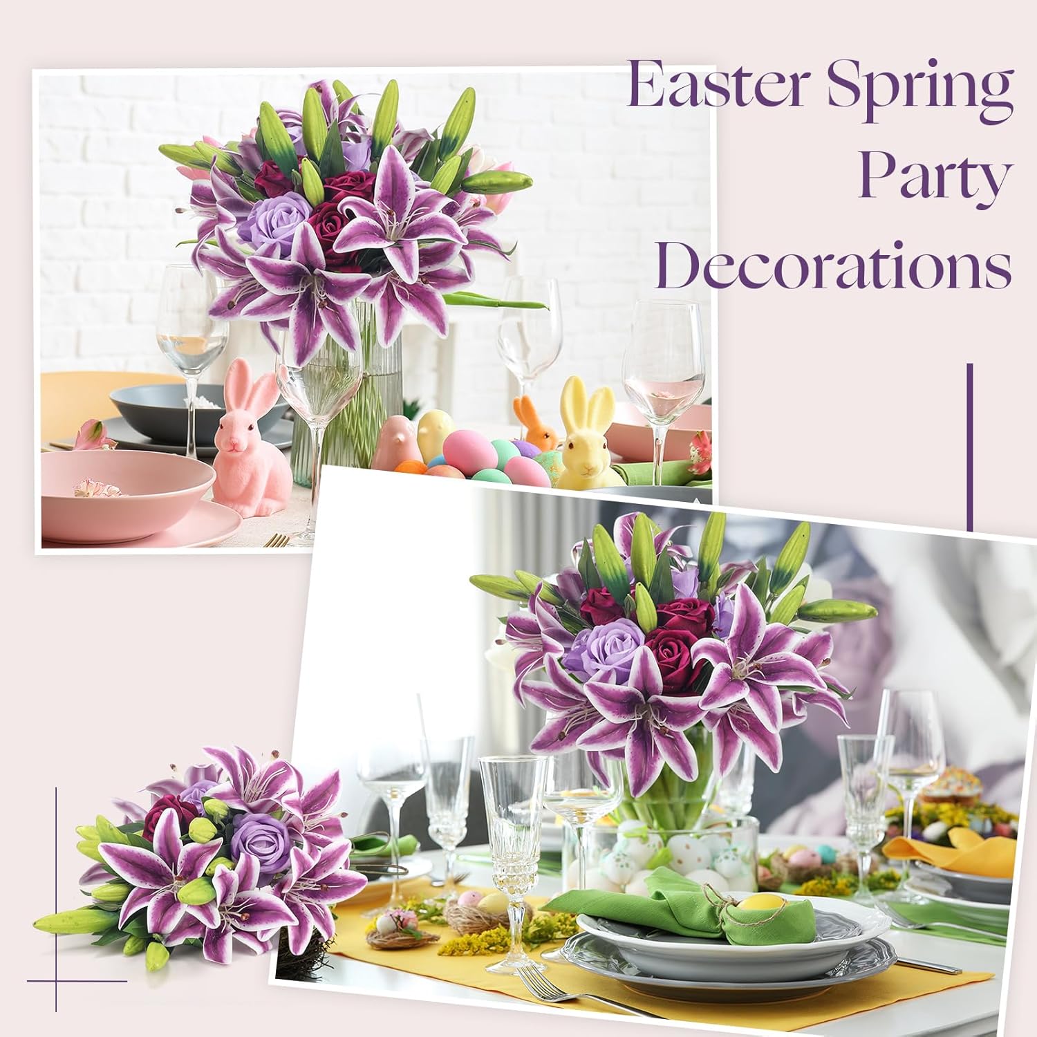Hotop 20 Pcs Artificial Flowers Easter Velvet Realistic Roses and Latex Lilies Flowers Bouquet Decorations Arrangements for Home Table Centerpieces Wedding Decor(Violet, Light Purple, Purple)